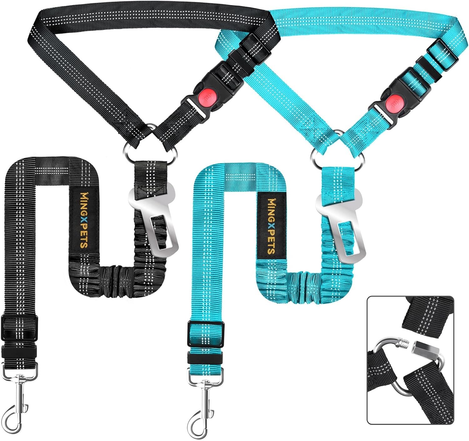 Dog Seat Belt, Durability Retractable Dog Car Harness Adjustable Dog Seat Belt for Vehicle Nylon Pet Safety Seat Belts Heavy Duty & Elastic, Black&Blue