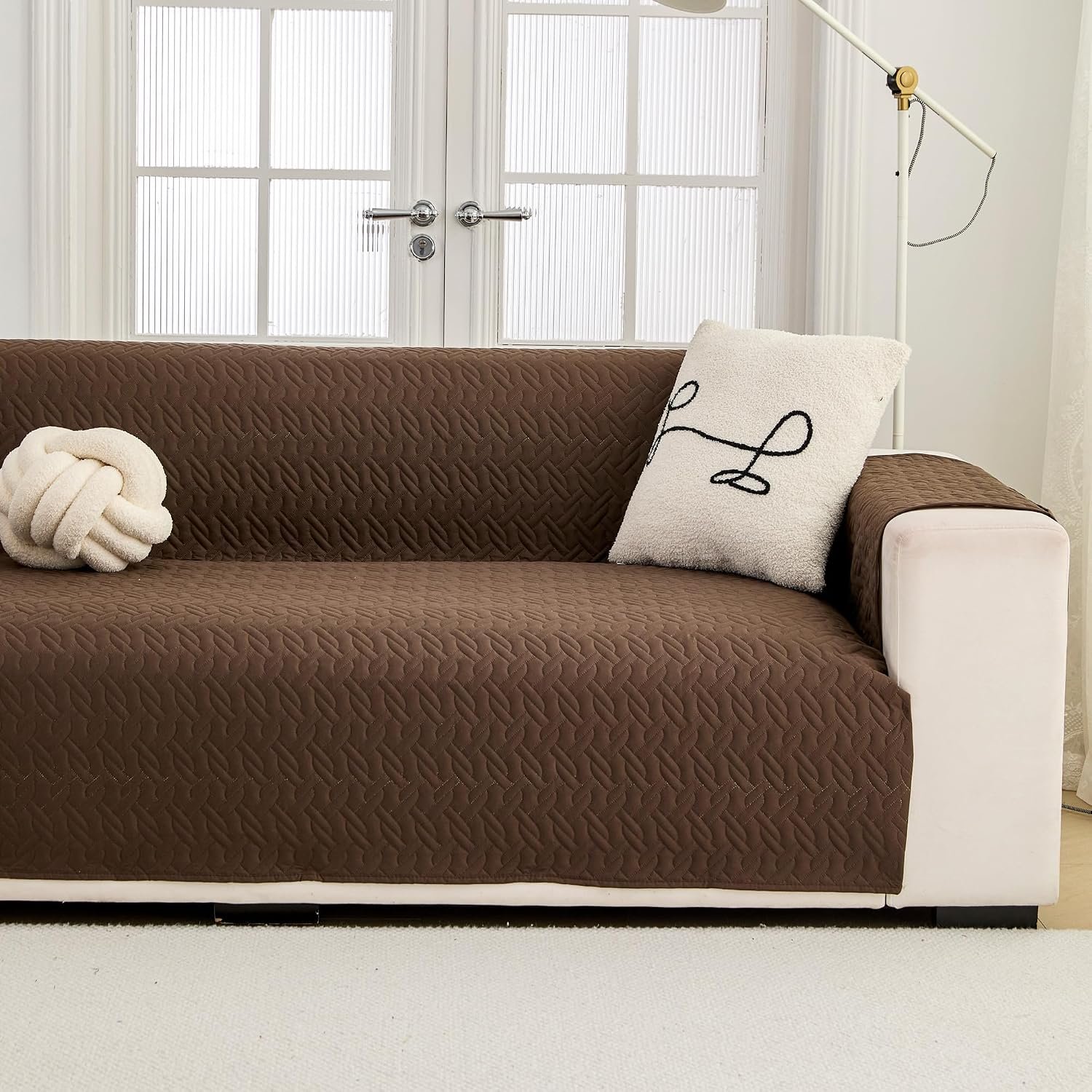 ENVEHUG Sofa Cover for 3 Cushion Couch Water Resistant Slipcover Furniture Protector Washable Couch Cover with Elastic Straps for Kids Dog Cat Pet (Coffee, 124×76)