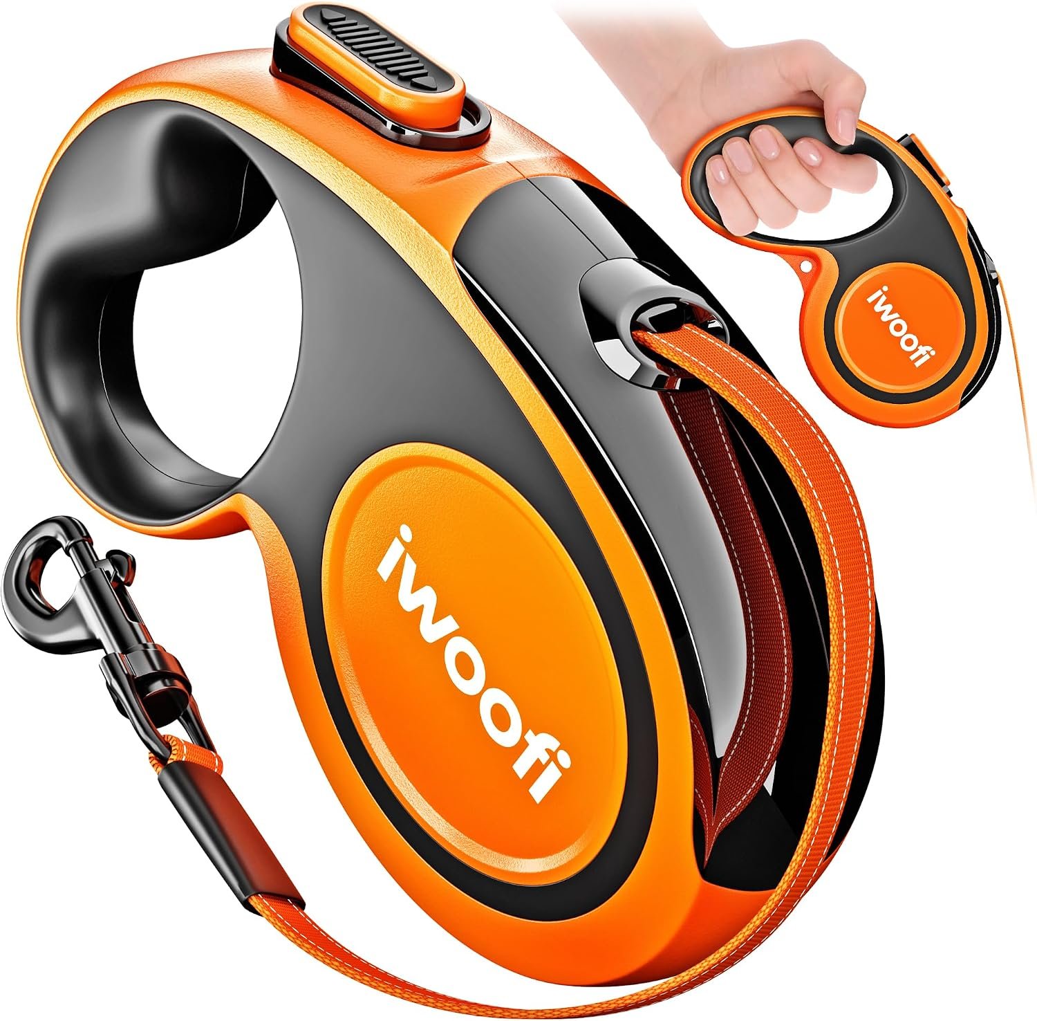 Retractable Dog Leash 16.4 ft – 360° Tangle-Free Design – Heavy Duty Reflective Leash – Soft Anti-Slip Grip Outdoor Daily for Small Medium Dogs up to 50 lbs (Orange)