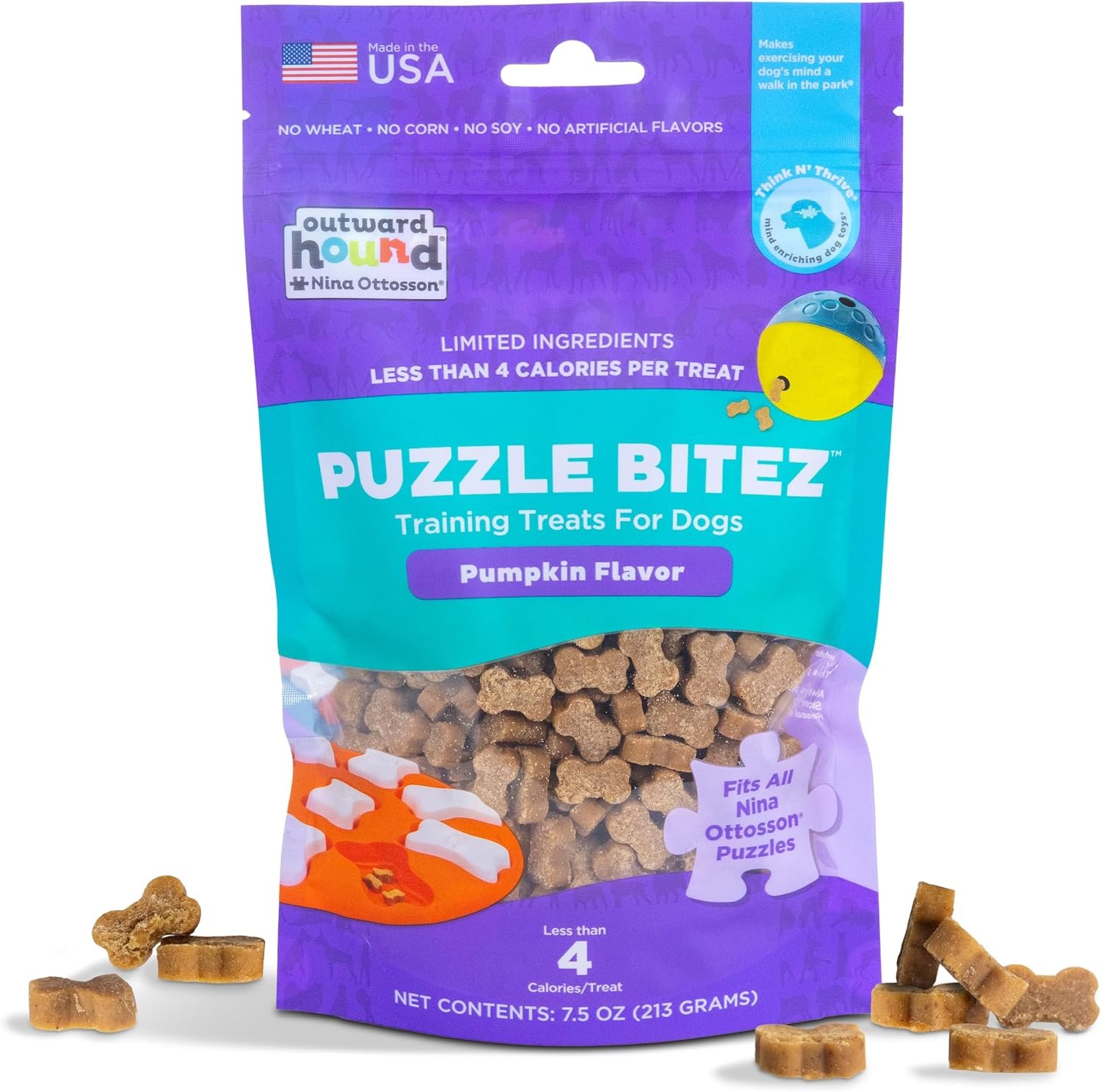 Outward Hound Nina Ottosson Puzzle Bitez Dog Treats, Pumpkin, 7.5 oz