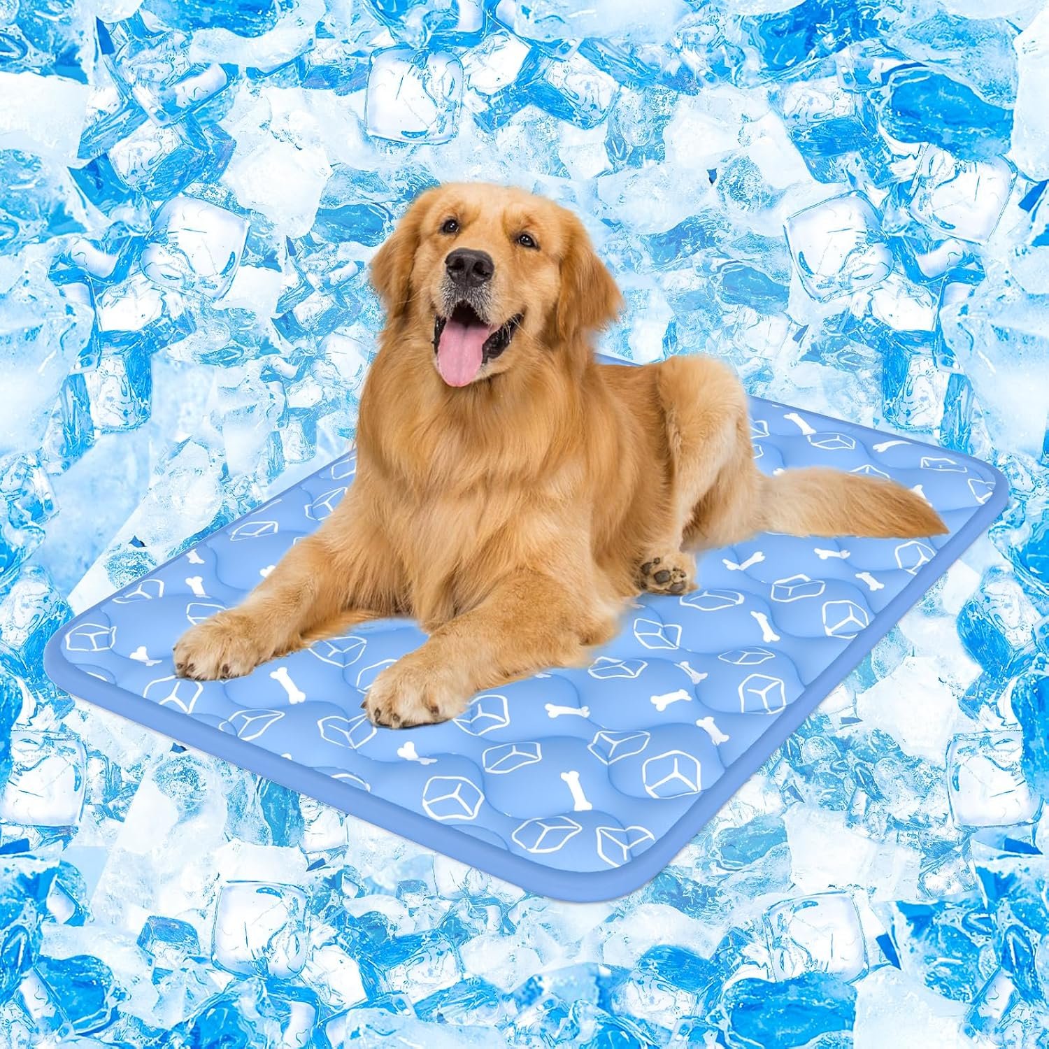 Rywell Dog Cooling Mat 2.0, Ocean Blue,44″ x 32″ Thick & Durable Cooling Mat for Extra Large Dogs, Long-Lasting Cool with Waterproof & Color-Changing Arc-Chill Tech (Q-Max>0.5) Washable& Non-Toxic