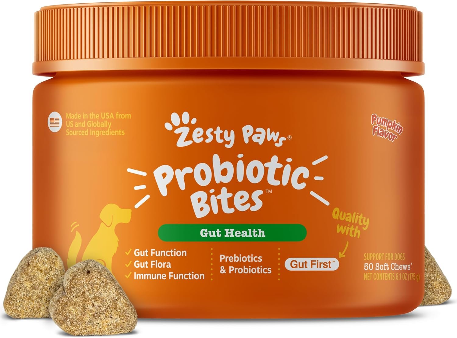 Zesty Paws Probiotics for Dogs, Digestive Enzymes Gut Flora, Digestive Health, Diarrhea & Bowel Support, DE111, Dog Probiotics Soft Chew for Pet Immune System, Chicken, 50 Ct