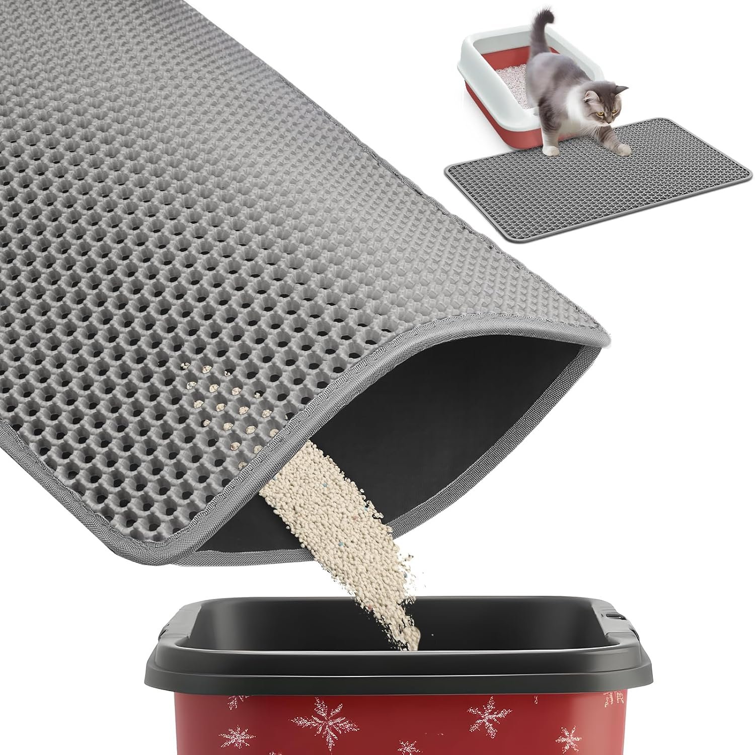 Powools Ultra-Large Cat Litter Mat, 27” x 19″, Double-Layer, Grey