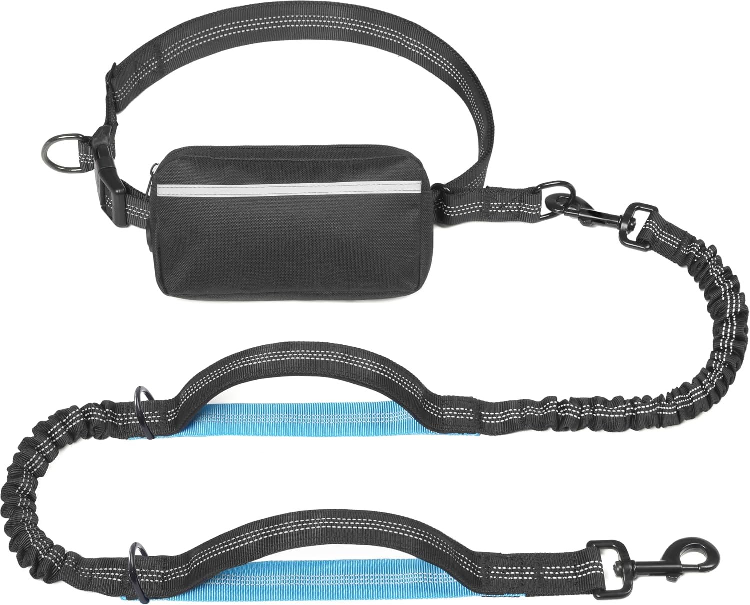 iYoShop Hands Free Dog Leash with Zipper Pouch, Large, 25-120 lbs, Black | Waist Leash, Dual Padded Handles, Shock-Absorbing Bungee, Adjustable Waist Belt, Walking and Running