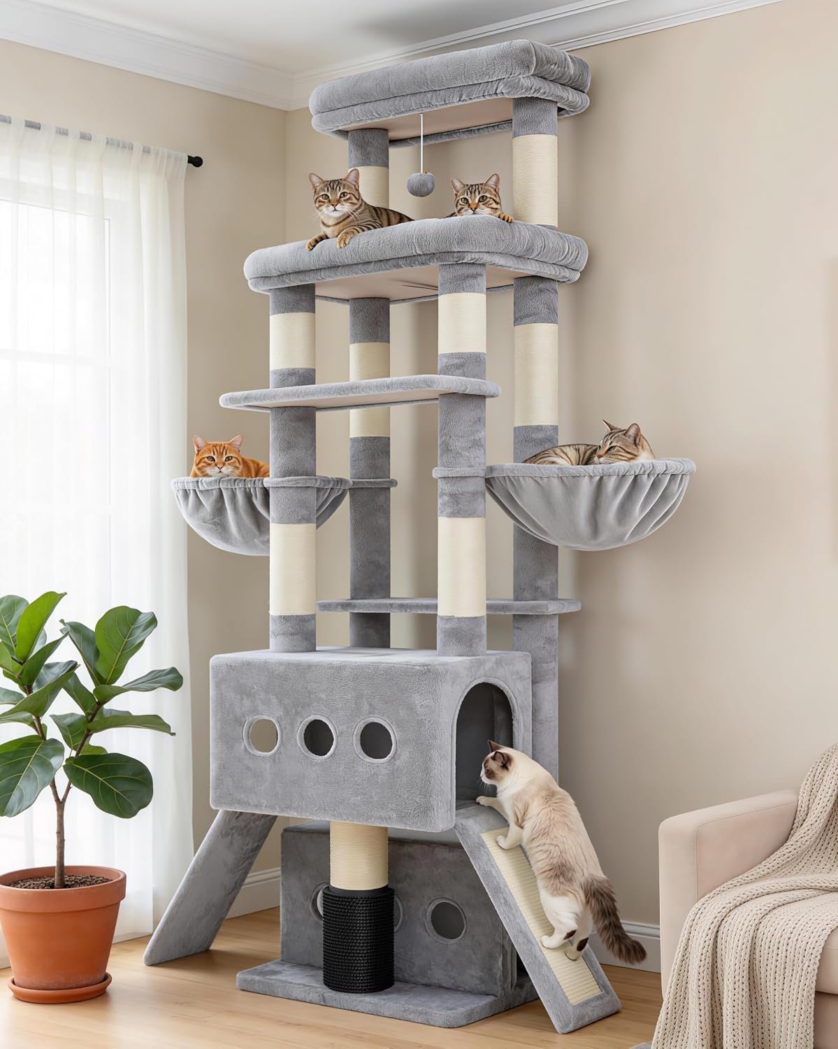 Hey-brother Cat Tree Tower with Multi-Level Platforms, Cozy Condos, MPJ085W
