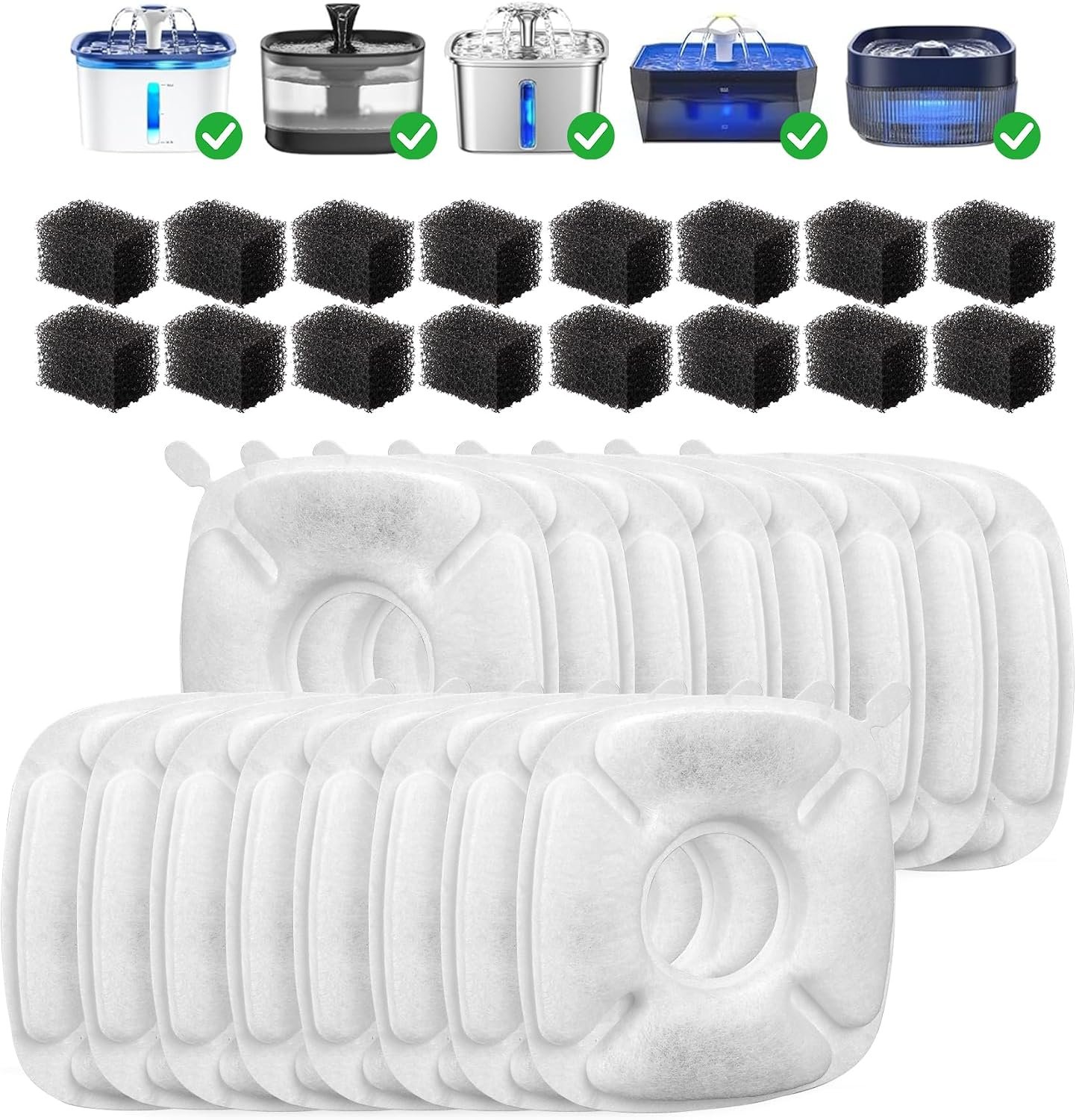 Cat Water Fountain Filter 32 Pcs for Veken Water Fountain Replacement Filters with 95oz/2.8L 67oz/2L 135oz/4L Pet Fountain Dispenser Multi-Stage Filtration Cat Fountain Filter