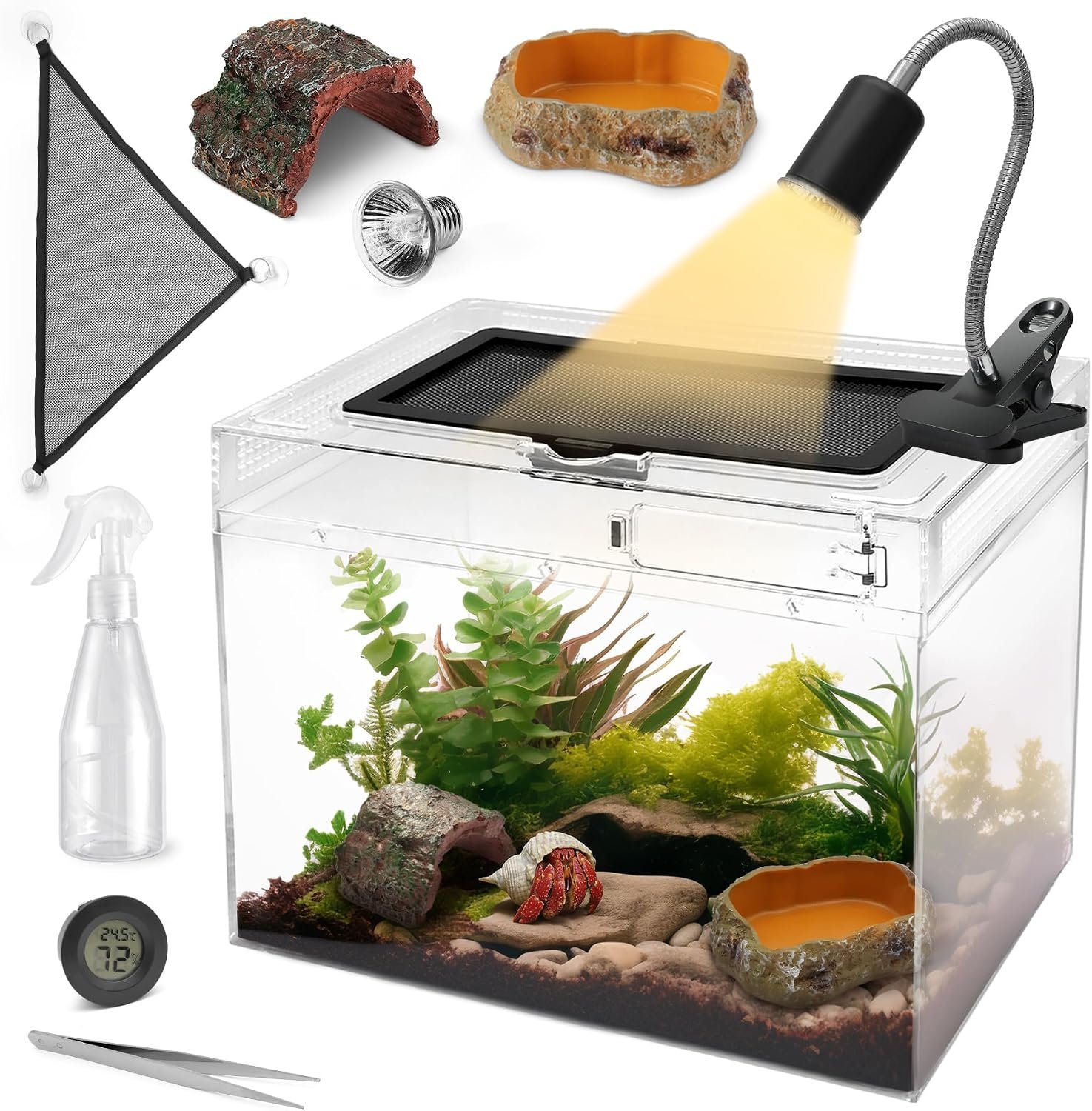 AZV Reptile Tank Starter Kit,8 Piece Escape Proof Hermit Crab Cage Small