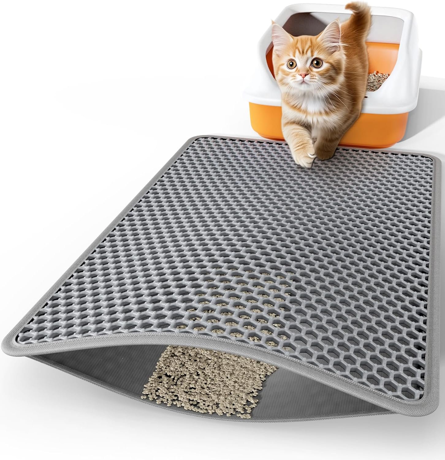 Powools Cat Litter Mat, Double-Layer, 30 x 24 in, Urine-Proof, Grey