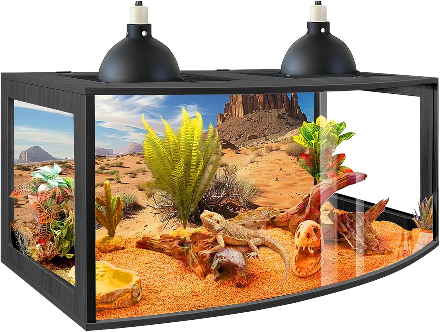 PROLEE Bearded Dragon Tank, Curved Reptile Enclosure with 3-Side Clear Acrylic Panels, Spacious Lizard Tank with Metal Mesh Top and Lockable Door for Reptile Habitat (Black, 40″ Length,60 Gallons)