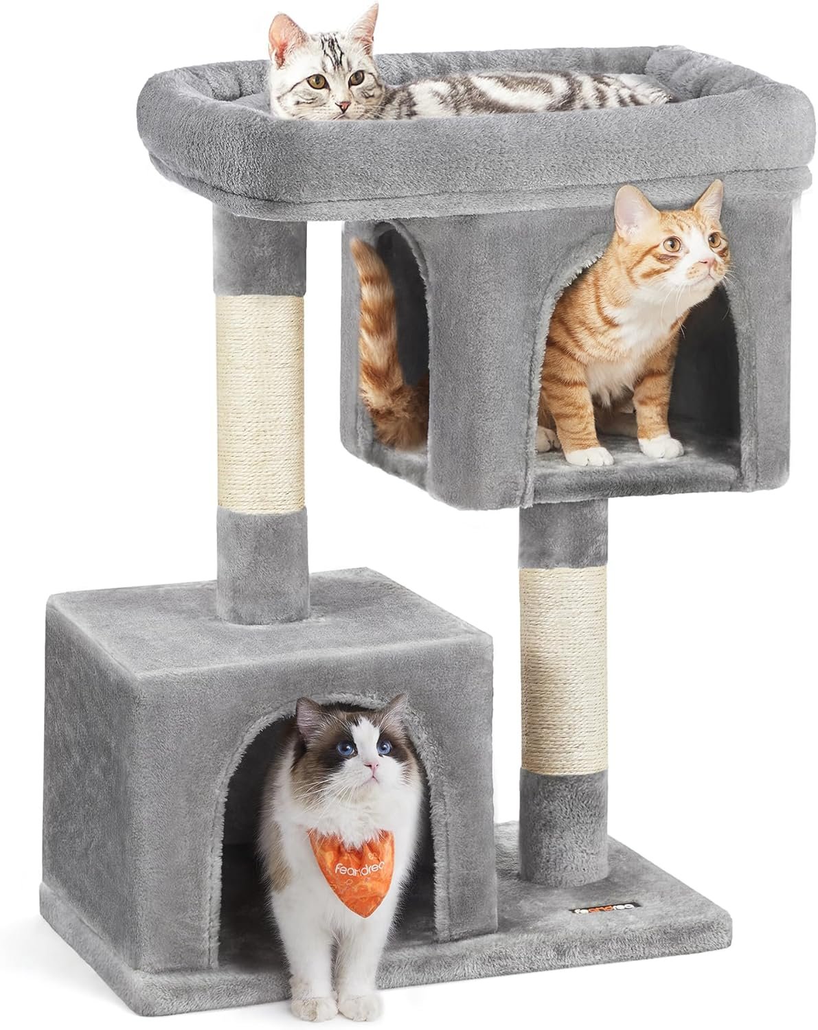 Feandrea Cat Tree, 33.1-Inch Cute Cat Tower, Plush Kitten Condo, Light Gray