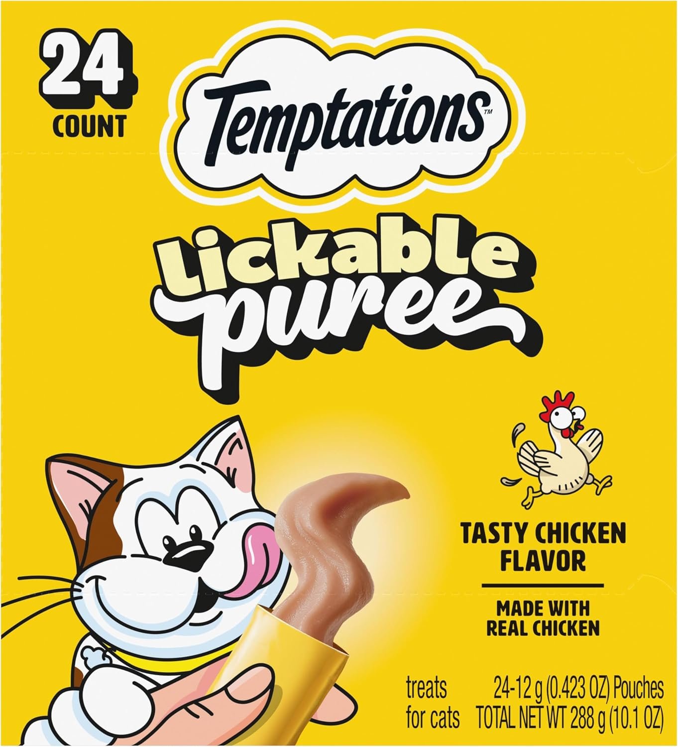 Temptations Creamy Puree Lickable Cat Treats, Chicken, 24 Count