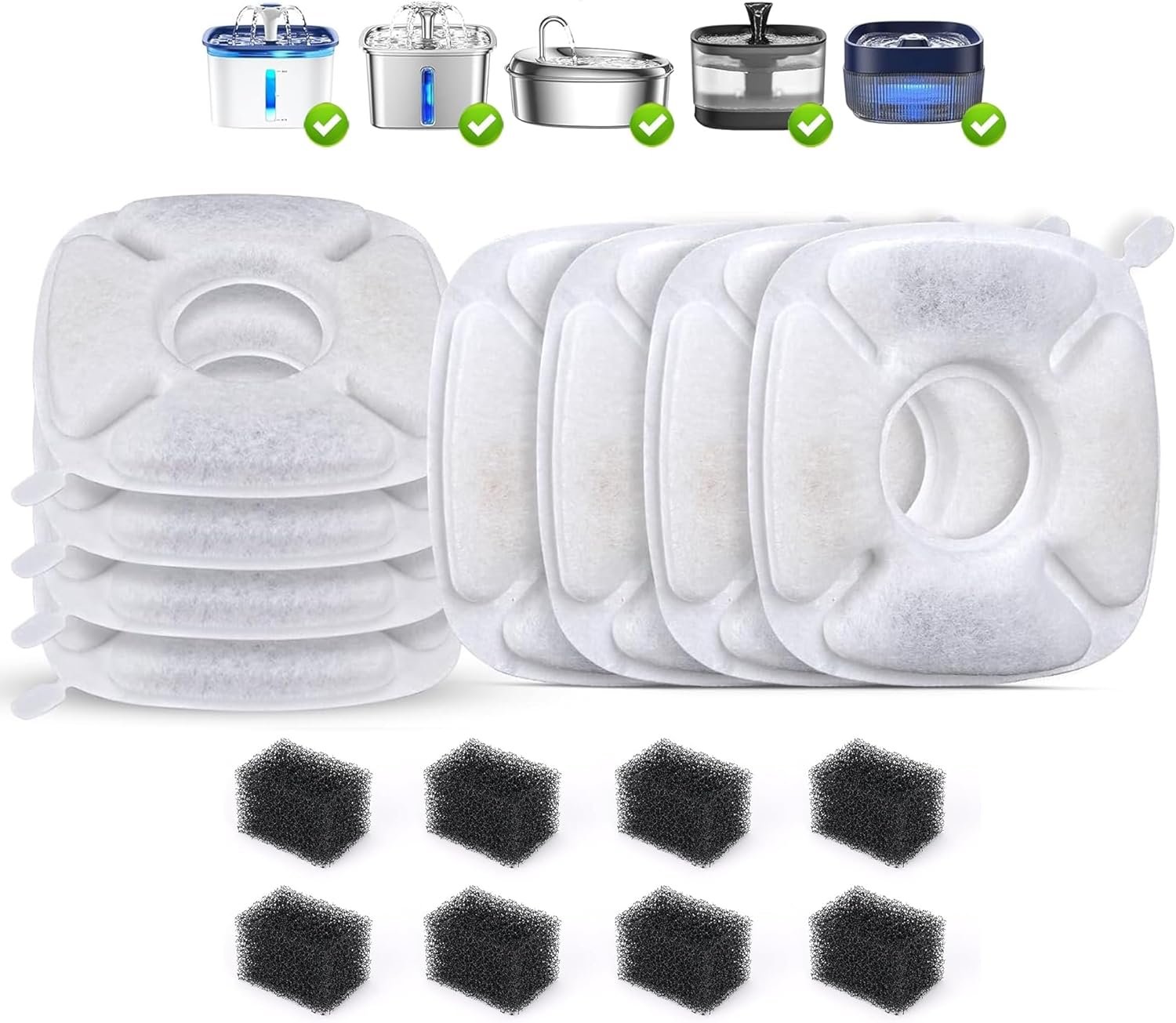 OYES Cat Water Fountain Filters, 8 Filters & 8 Sponges