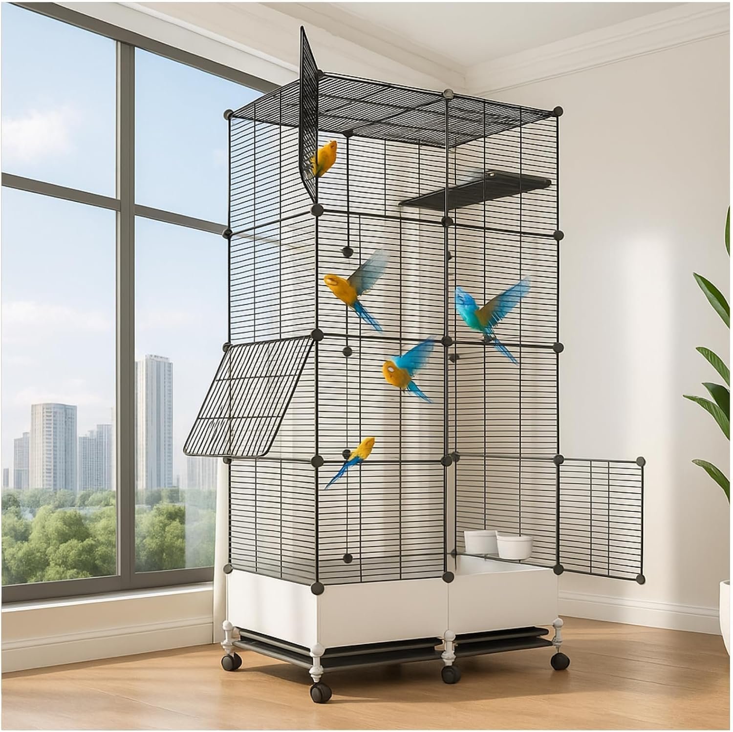69in Large Forged Steel Birdcage, Comes with Bird Nest, Ladder, Hammock, Feeder, etc. Equipped with Wheels for Outdoor Mobility, Suitable for Parrots, Pigeons, Canaries (Black, 29.2″ Lx14.6 Wx69 H)