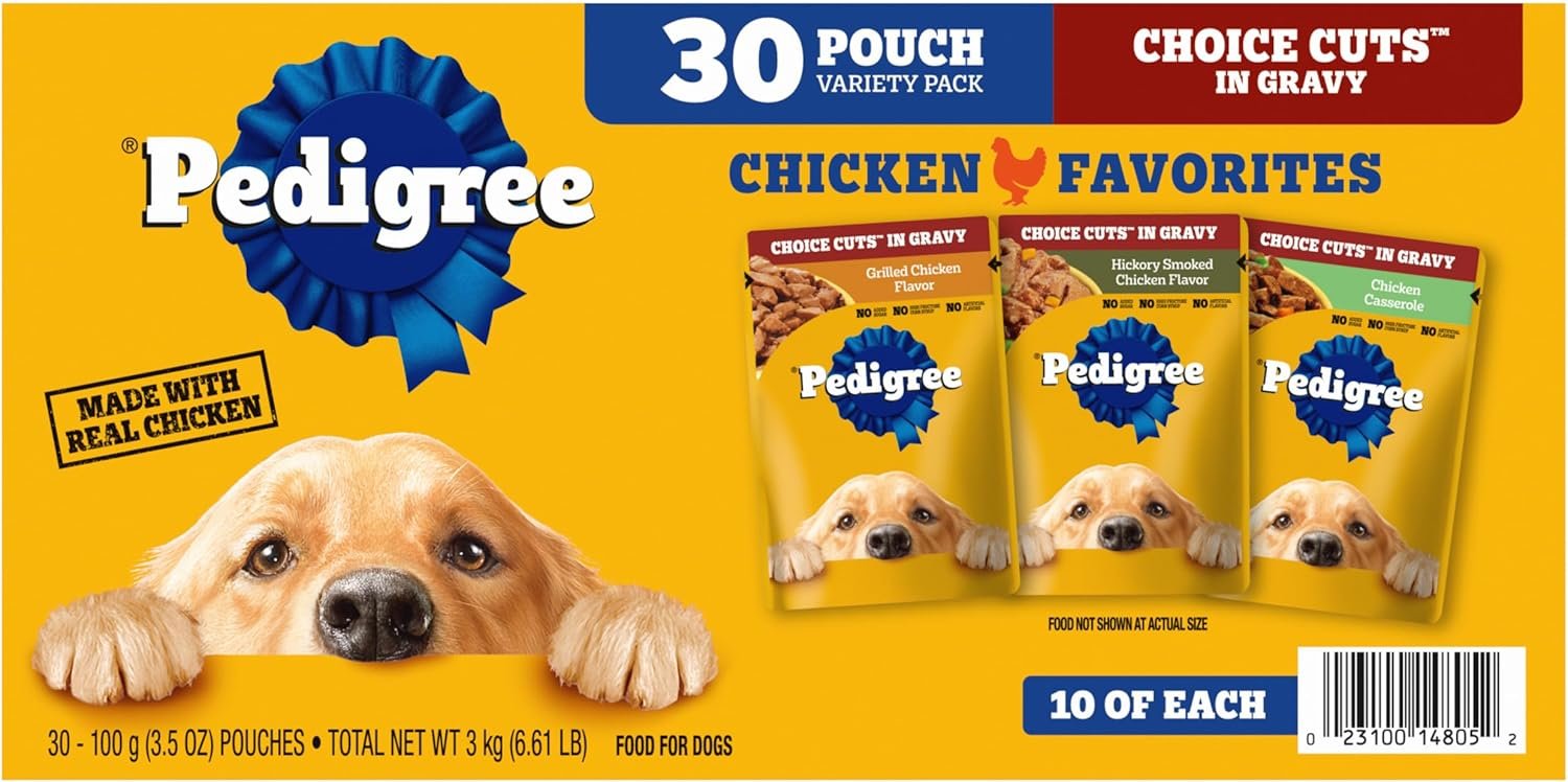 Pedigree Choice Cuts Wet Dog Food Pouch, Chicken Variety, 3.5 oz, 30 Count