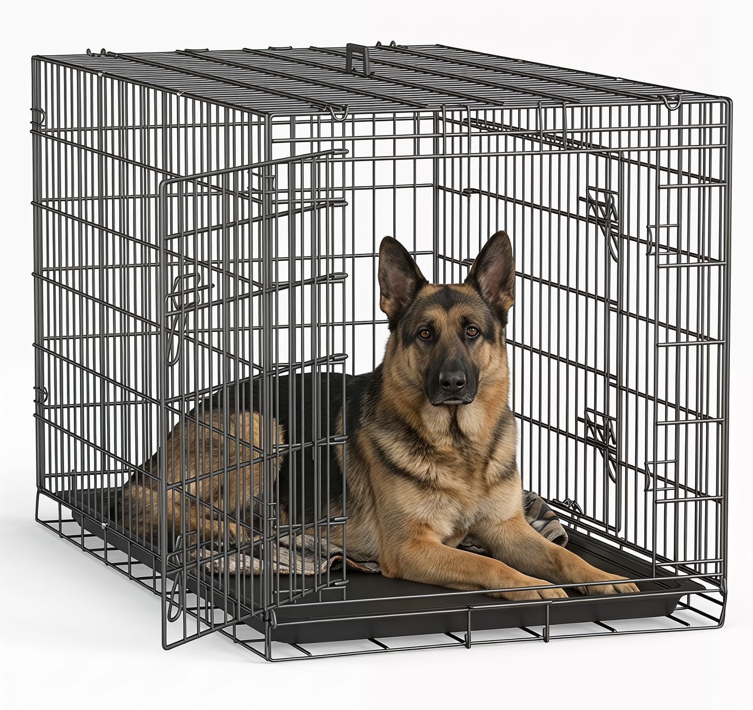 FDW | 48″ Foldable Metal Dog Crate | Dark Black | Cage for XL Dogs