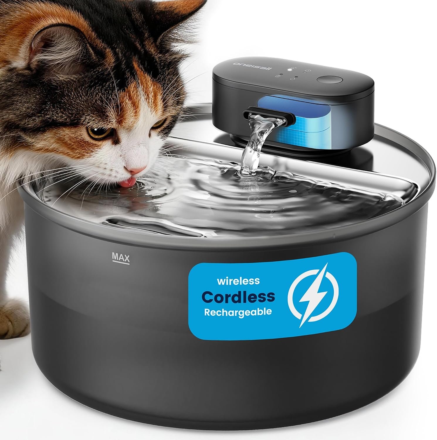 oneisall 108oz/3.2L Cordless Cat Water Fountain for Cats & Small Dogs