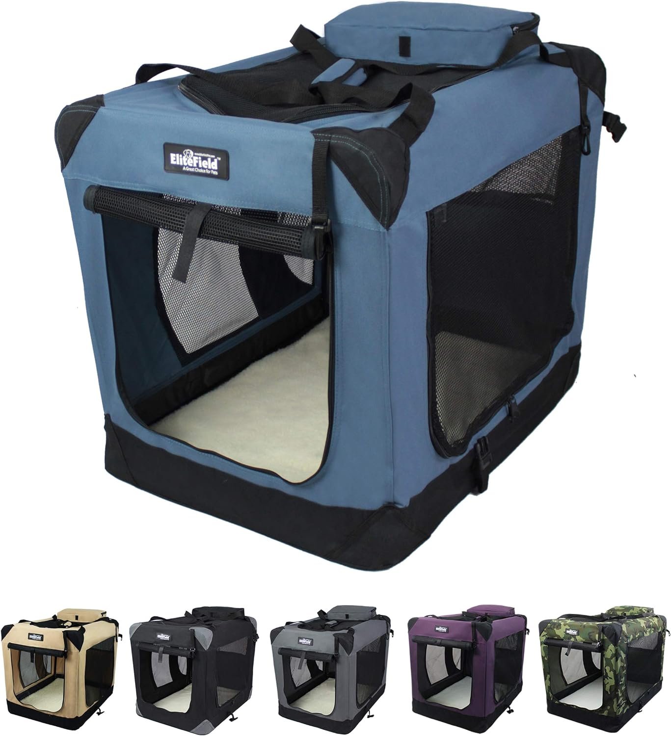 EliteField 3-Door Soft Dog Crate with Bed & Carrying Bag (2-Year Warranty)