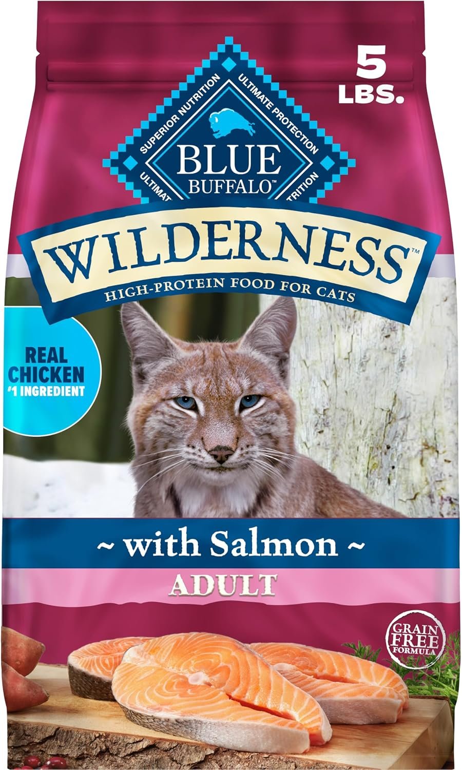 Blue Buffalo Wilderness Salmon Adult Dry Cat Food, Grain-Free, 5 lb