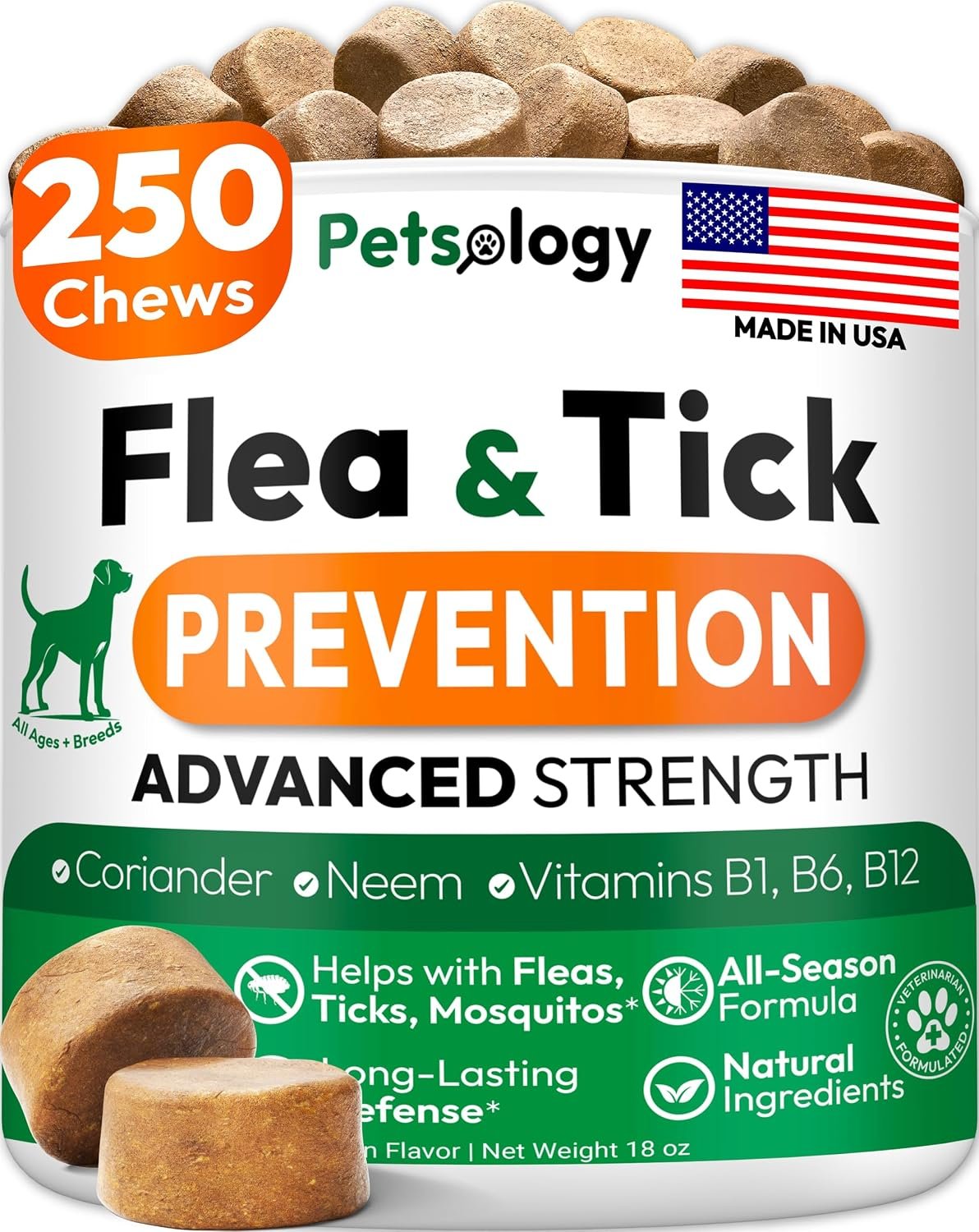 Flea and Tick Prevention for Dogs Pills – 250 Chews – Flea & Tick Control