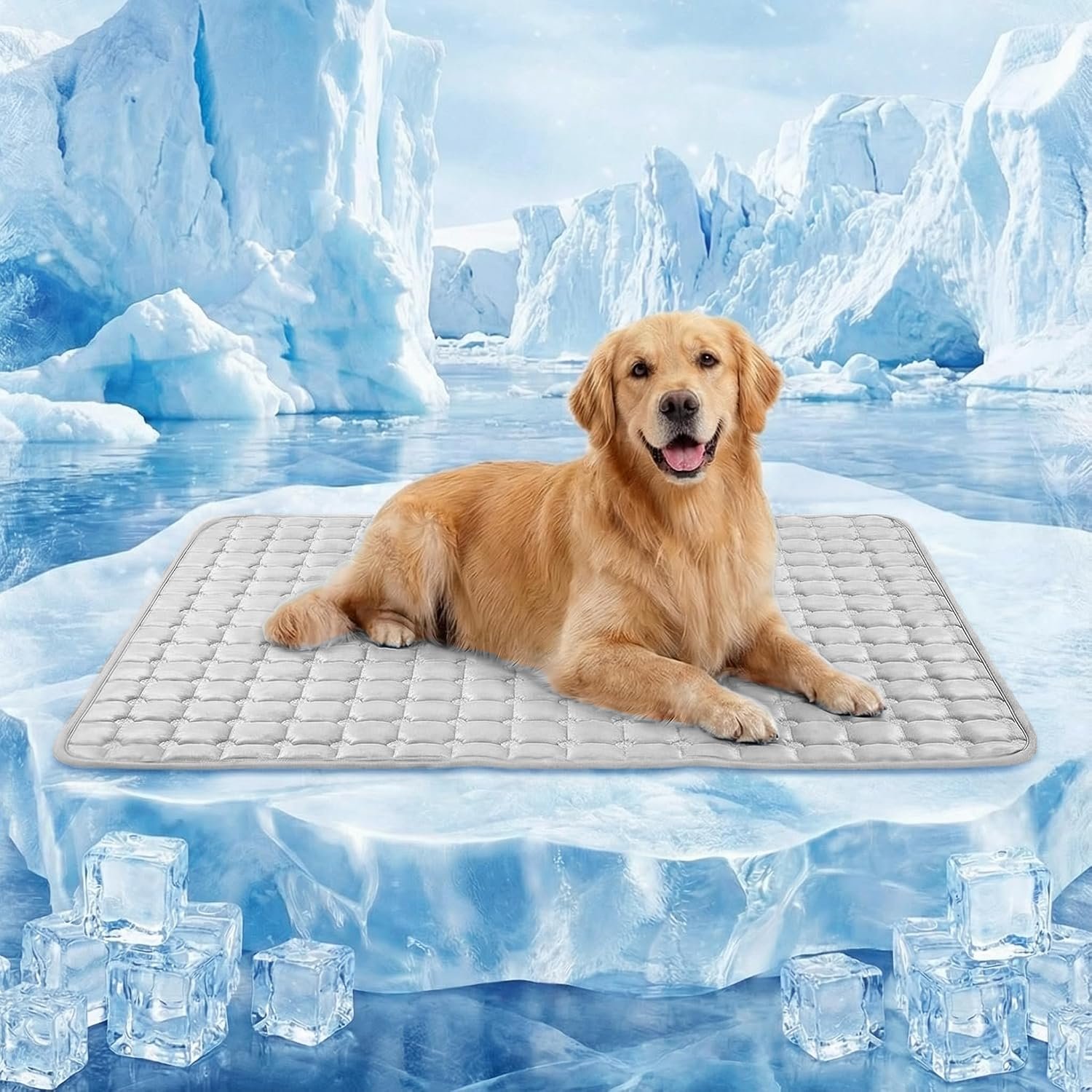 FunFurry Cooling Mat for Dogs，44″X32″ Extra Large Pet Pad，Q-Max>0.5 Rapid Cooling Dense Weave Fabric，Washable Kennel Mat with Non-Slip Bottom (Light Grey, XL)