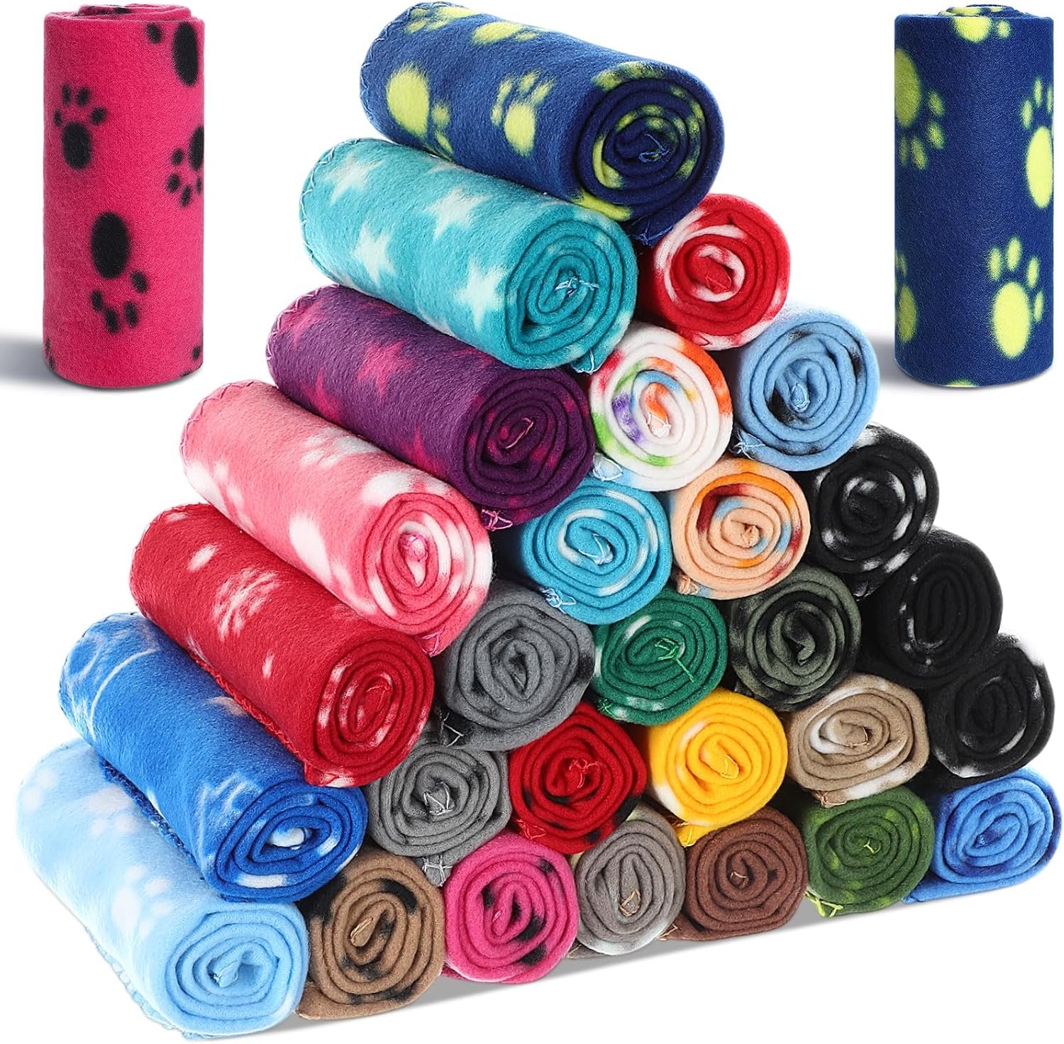 Chumia 28 Pcs Puppy Blanket Bulk Fleece Dog Blanket, 16×24 Inch, 28 Styles