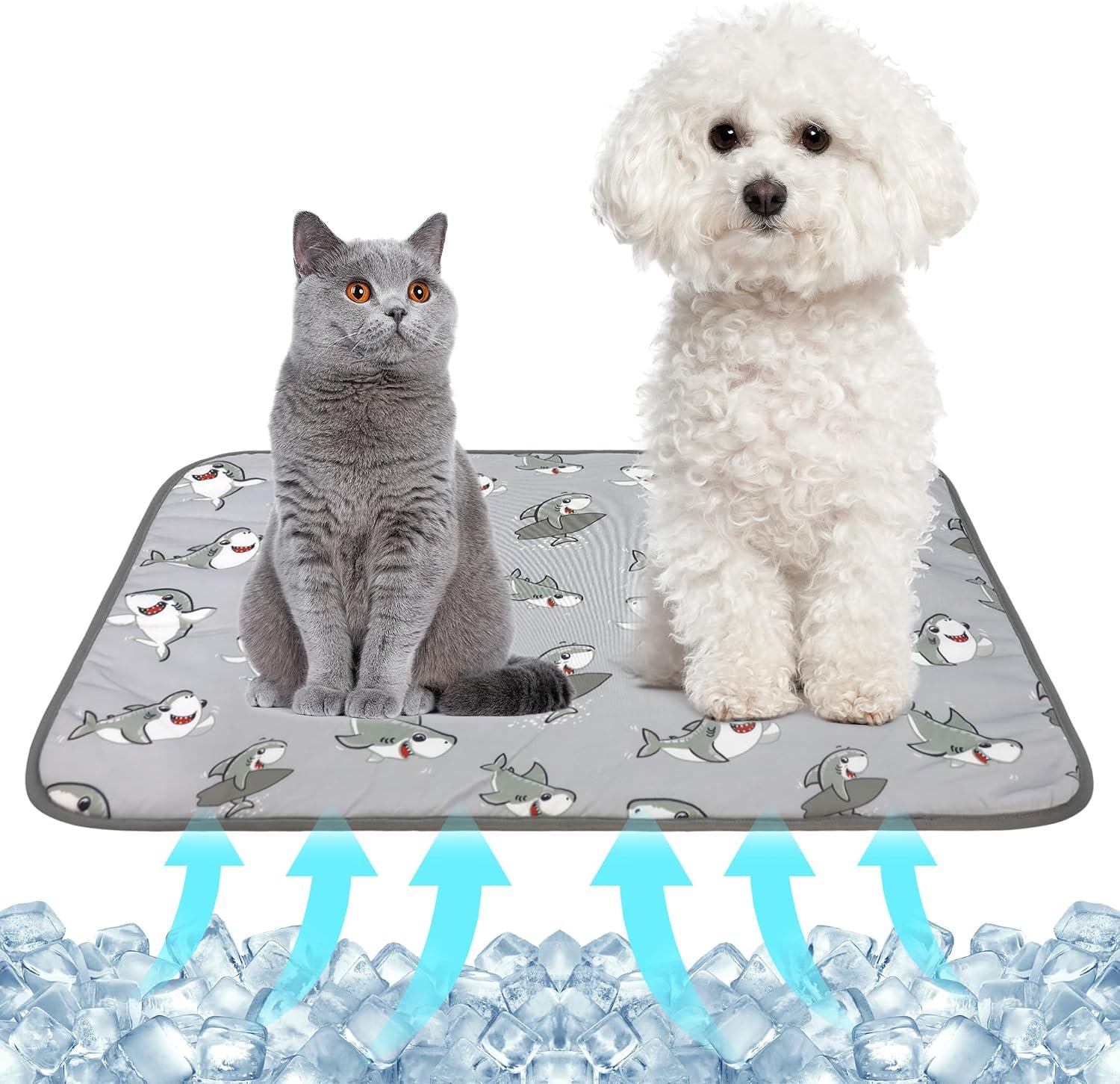 NACOCO Summer Pet Cooling Mat – Cat Dog Cushion Pad Sleeping Cool Sharks Comfortable Soft for Pets Kids and Adults (Grey Shark, S)