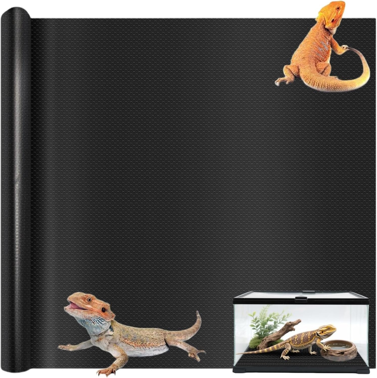 Tlence 118″ x 23.6″ Reptile Terrarium Mat, Bearded Dragon Tank Accessories, Black Non-Adhesive Lizard Substrate Carpet, Tortoise Habitat Bedding Flooring Liner for Leopard Gecko Snake