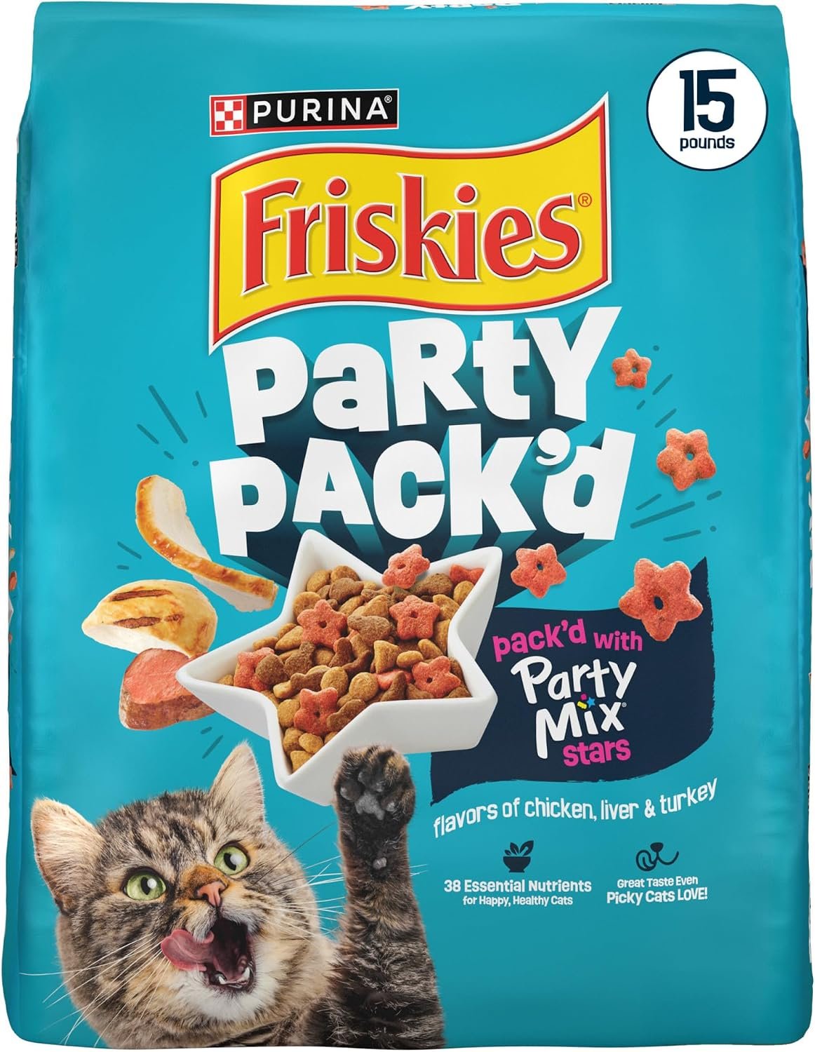 Friskies Purina Party Pack’d Dry Cat Food – 15 lb. Bag