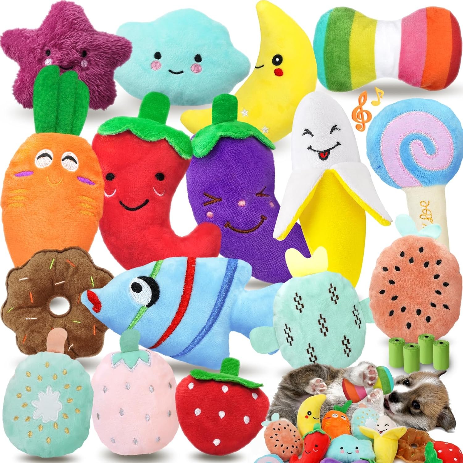 20-Pack Plush Squeaky Dog Toys for Small Dogs