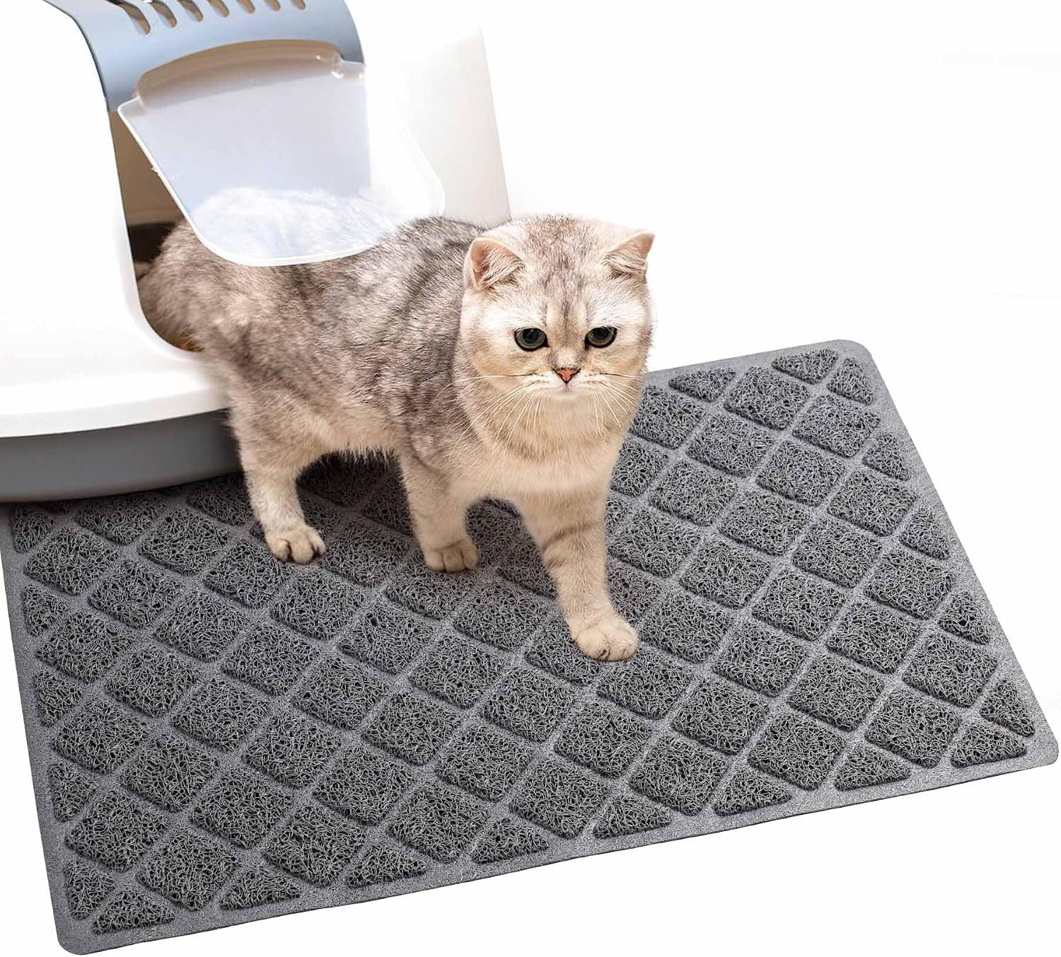 Cat Litter Box Mat,23 x 14 In,Trapping Mat Premium Durable PVC Pad,Grey