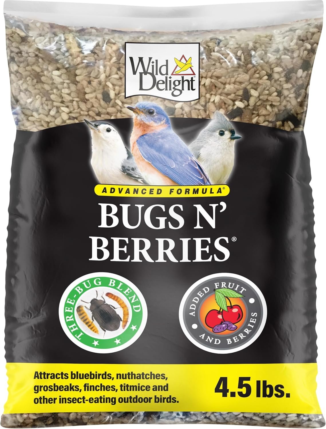Wild Delight Bugs N Berries Bird Seeds for Outside Wild Birds, 4.5 Lbs