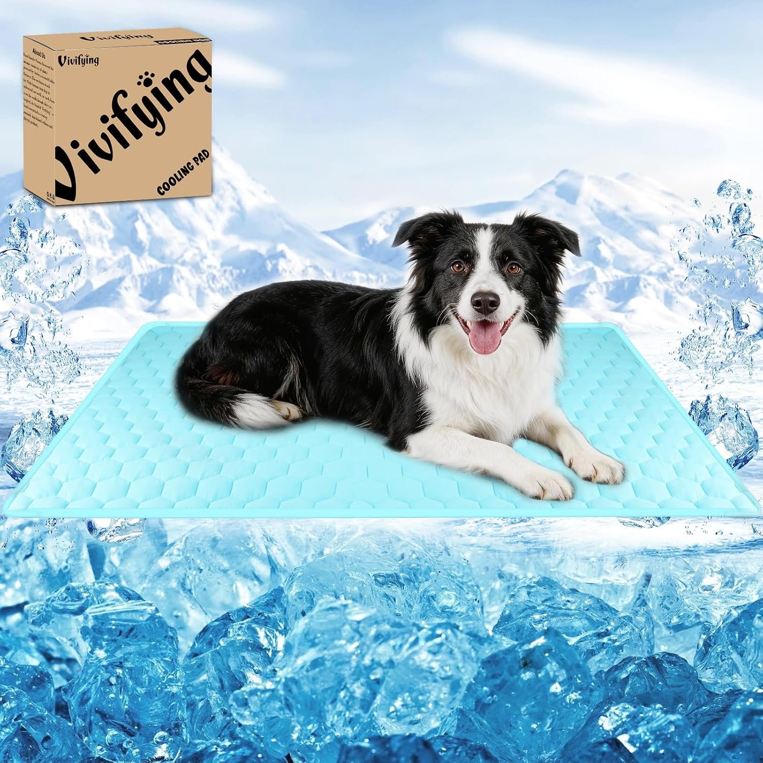 Vivifying Cooling Mat for Dogs, 40″ x 30″ Waterproof Reversible Dog Cooling Mat with Ice Silk, Thick & Durable Summer Blanket for Sofa, Bed, Crate, Car Seat (Cyan)