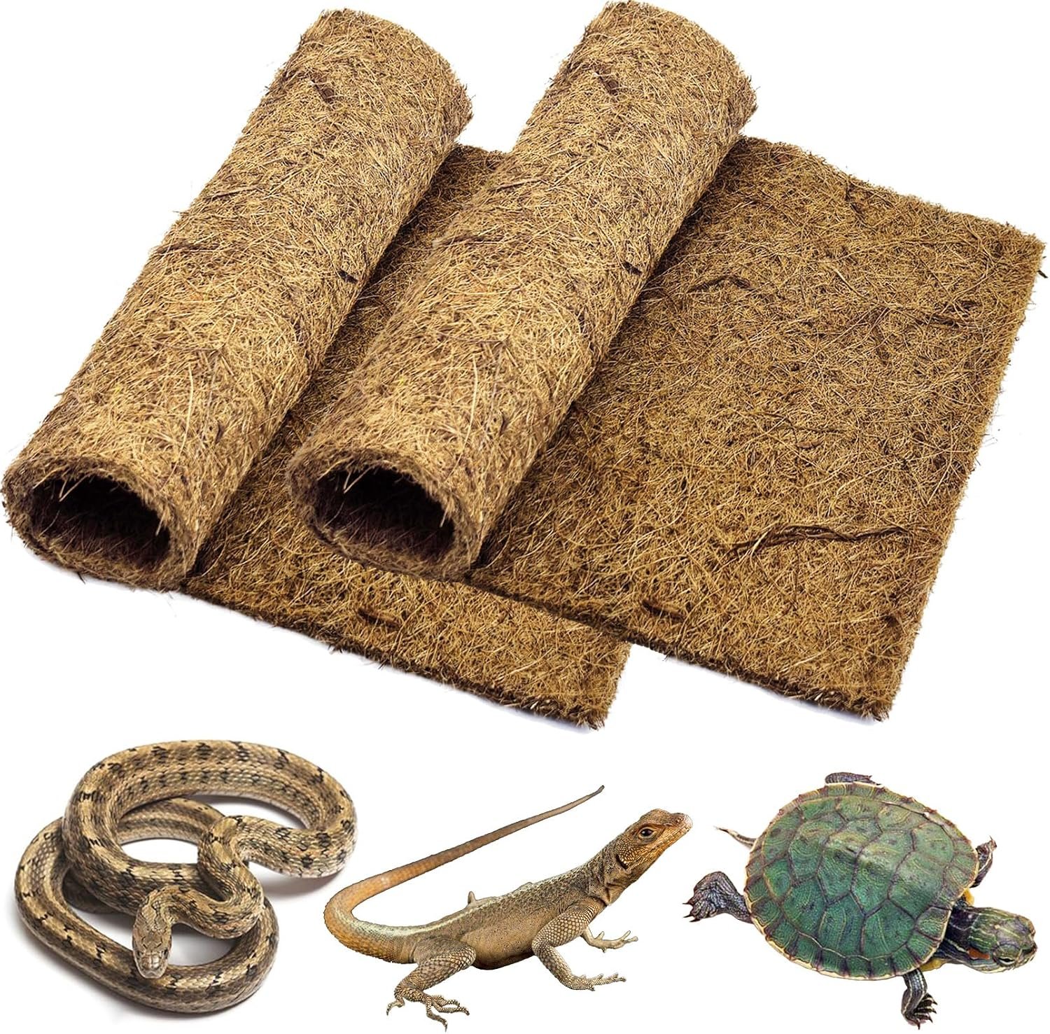 PIVBY 2 PCS Reptile Carpet, Natural Coco Coir Mat (15.74″ x 11.81″), Coconut Fiber Substrate Pet Terrarium Liner for Bearded Dragon Tortoise Habitat Lizards Turtles Snakes Iguana Hermit Crab