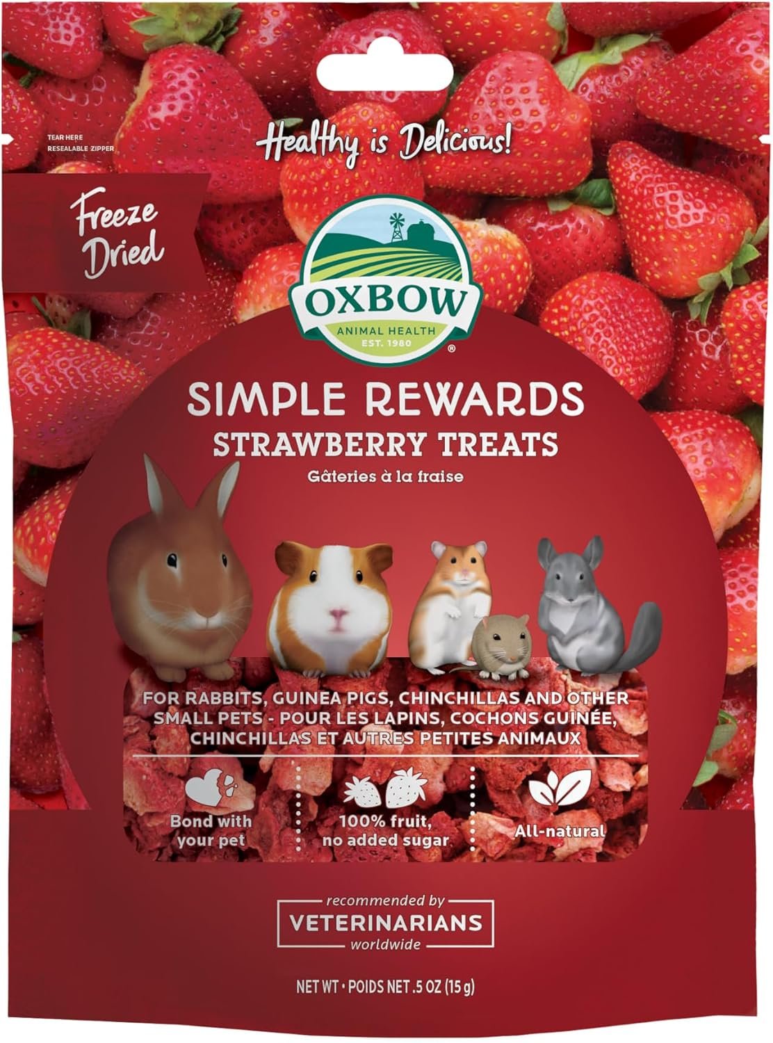 Oxbow Simple Rewards Rabbit Treats & Guinea Pig Treats, Strawberry, 0.5 oz
