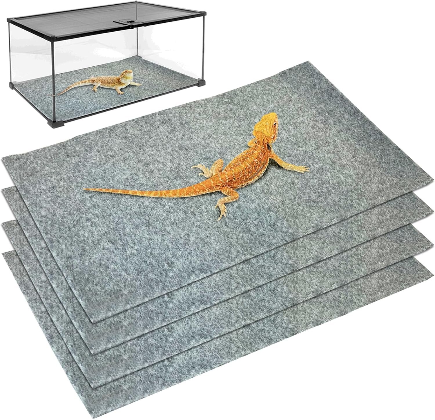 Tfwadmx Reptile Carpet, 4 Pack of Bearded Dragon Mat Terrarium Bedding Substrate Liner Reptile Mat for Snake Turtle Lizard Geckos Hermit Crabs (24” X 16”)