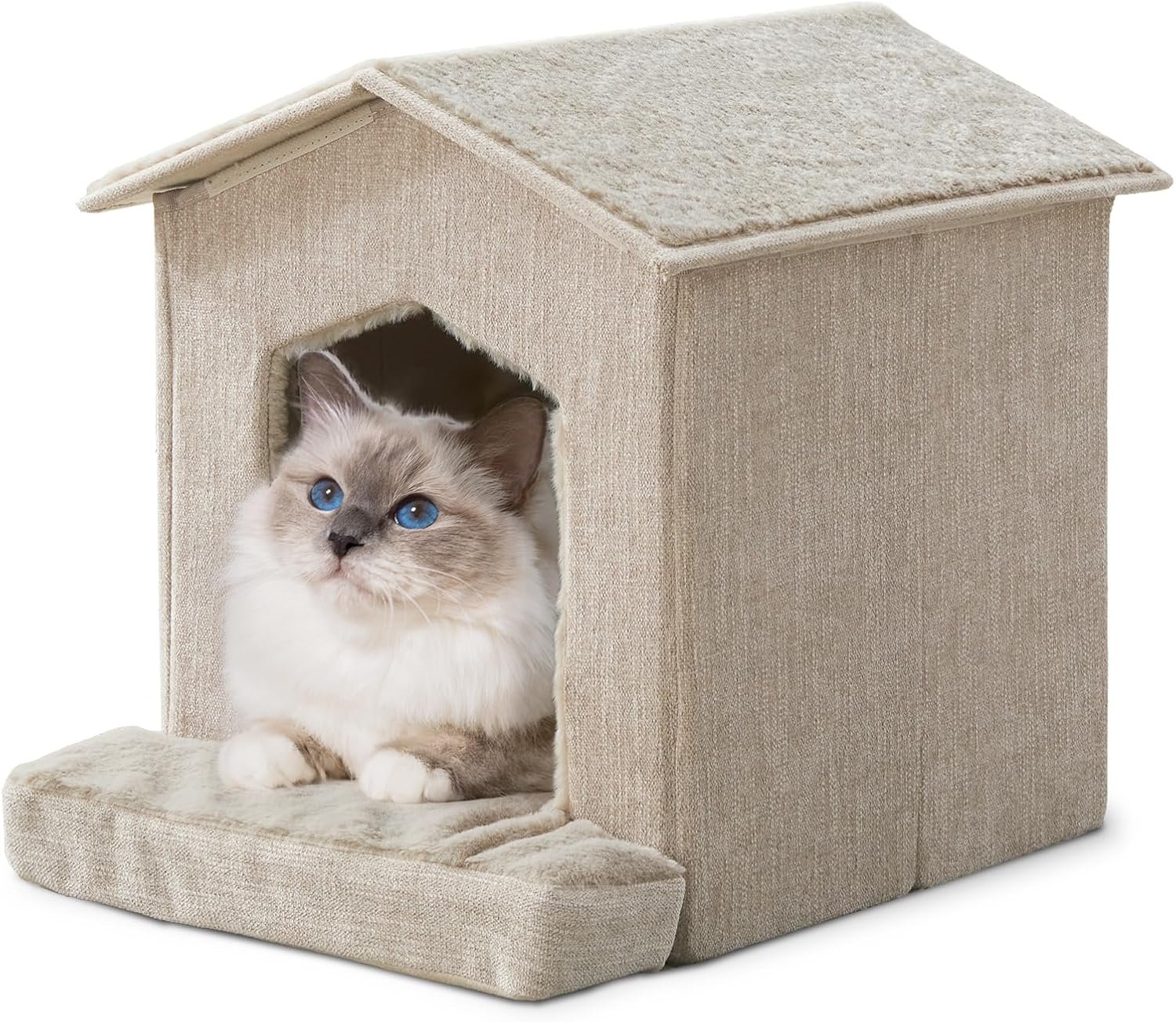 Cat Beds for Indoor Cats,Cat Houses,Cat Cave with Orthopedic Cushion,Foldable Cat Condos,Hideaway,Shelter,Beige Cat Tent for Small Dogs and Rabbit,Squirrel