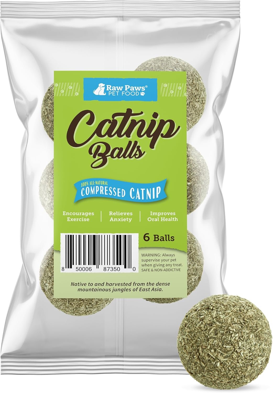 Raw Paws Catnip Balls for Cats (6-Count) – Interactive Indoor Cat Toy