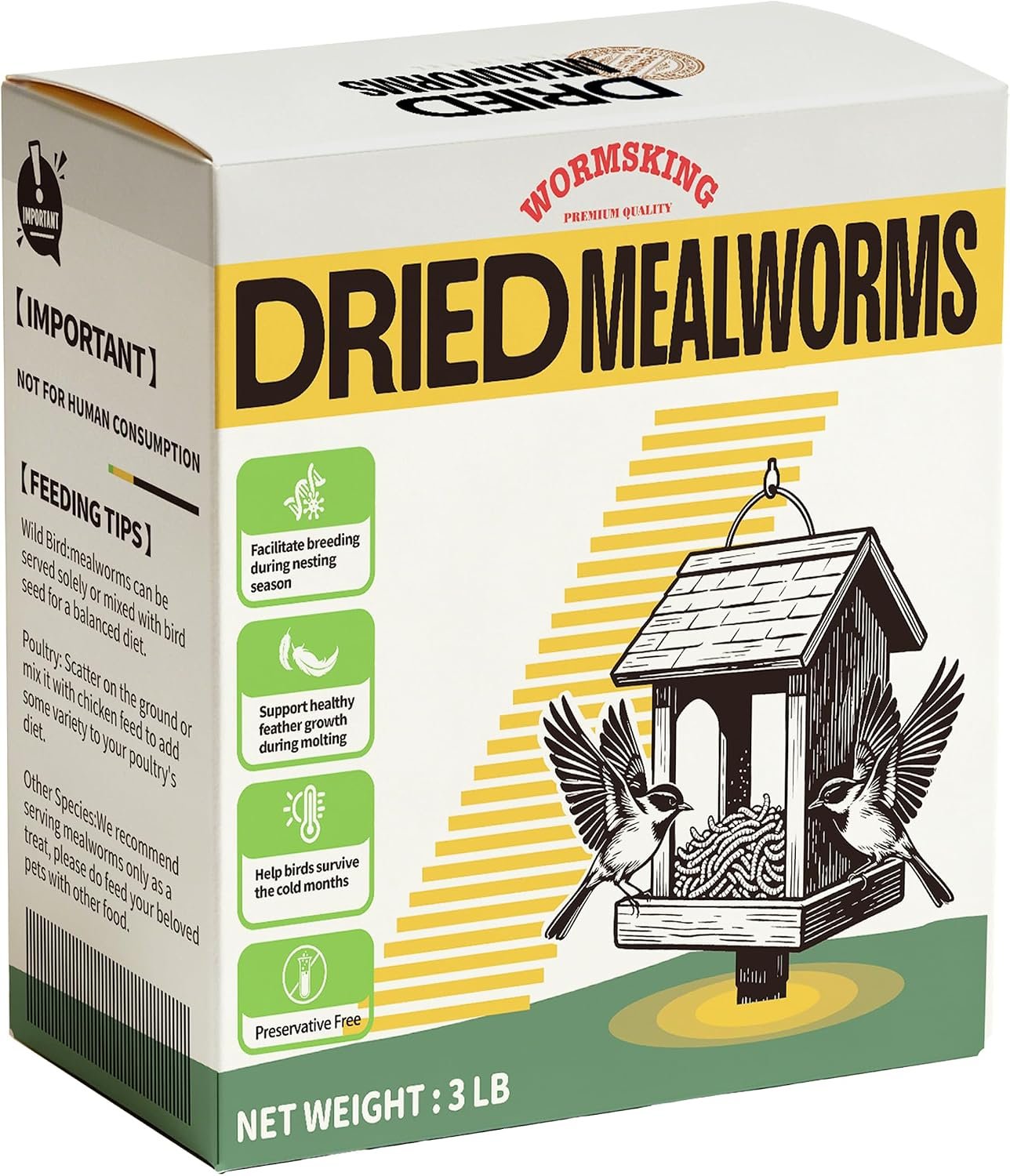 WORMSKING 3LB Dried Mealworms for Wild Birds and Chicken