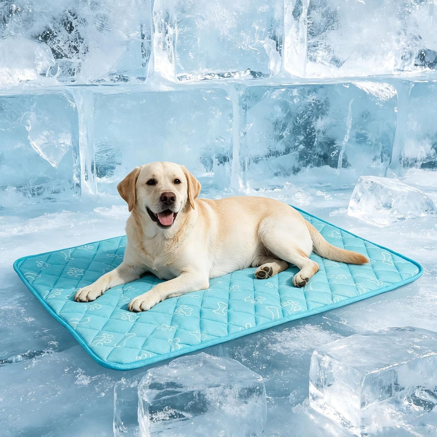 BEAUTYZOO Dog Cooling Mat, Durable Cooling Mat for Large Dogs 35x23in, Blue | Upgraded Q-Max>0.43 Cool Fiber Thicken, Gel-free Dog Cooling Pad Breathable & Washable,Portable Kennel Mat for Sofa Bed Floor