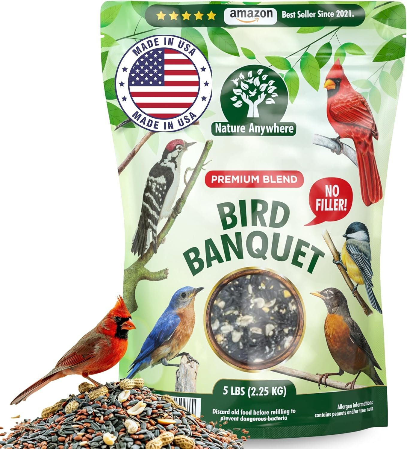 Nature Anywhere Bird Seed Bird Banquet Bird Seed for Outside Feeders, Wild Bird Seed, Bird Food, No Fillers, Made in USA, Wild Bird Food Blend