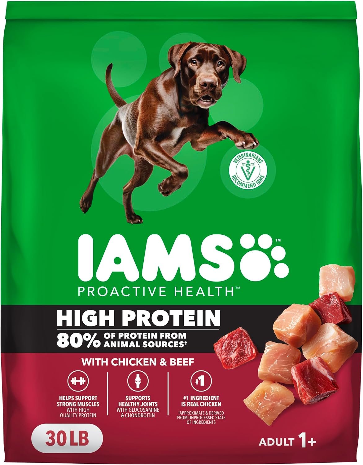 IAMS Proactive Health High Protein Dry Dog Food, Chicken & Beef, 30 lb
