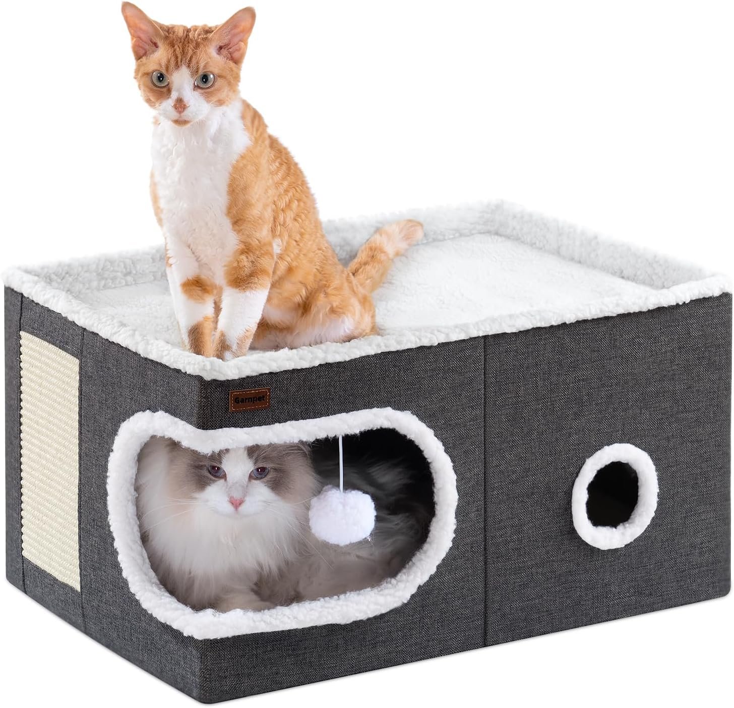 Garnpet Cat Bed for Indoor Cats Cube House, Covered Cat Cave Beds & Furniture with Scratch Pad and Hideaway Tent, Cute Modern Cat Condo for Multi Small Pet Large Kitten Kitty, Large, Dark Grey