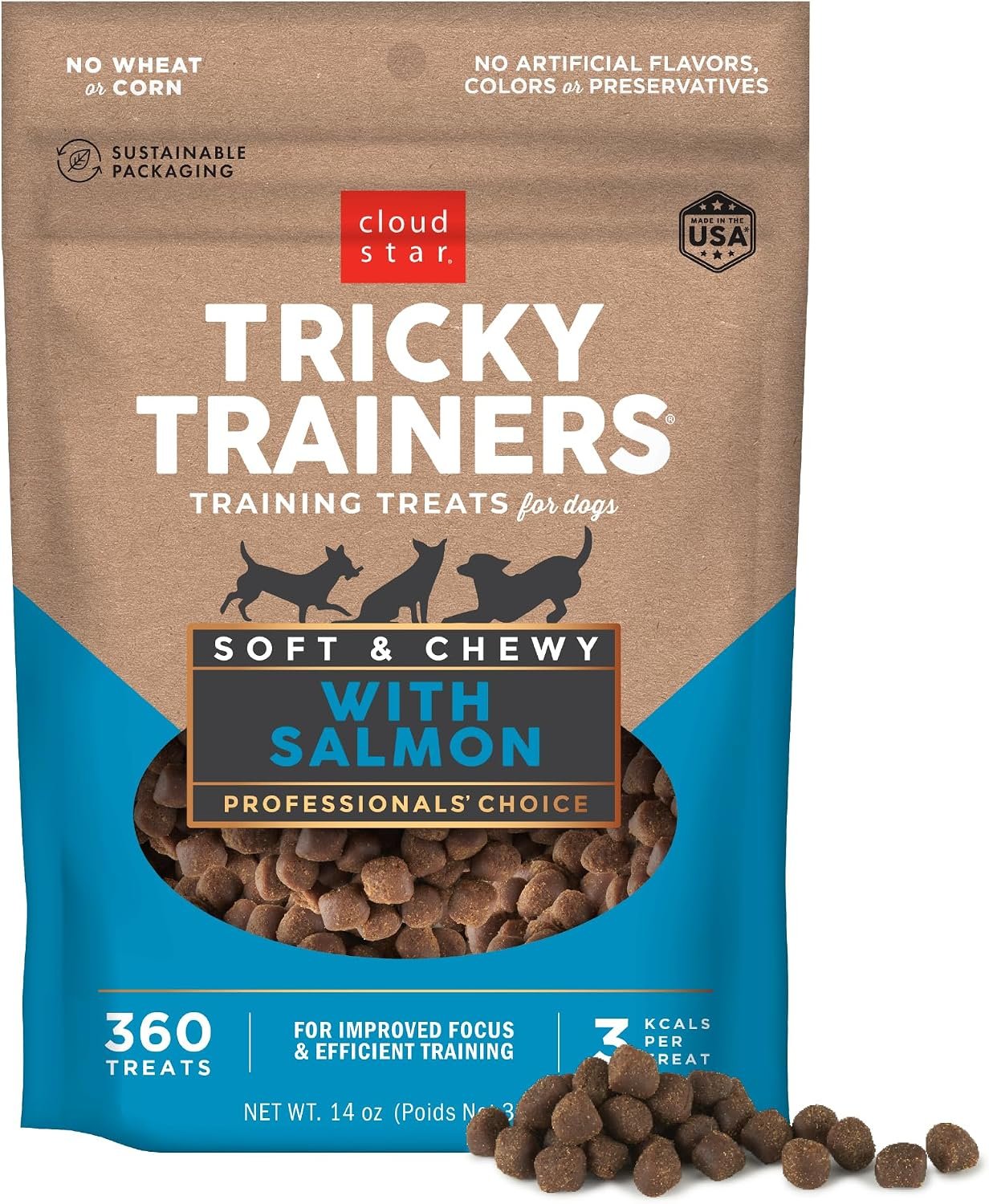 Cloud Star Tricky Trainers Chewy Dog Treats, Salmon, 14 oz. Pouch