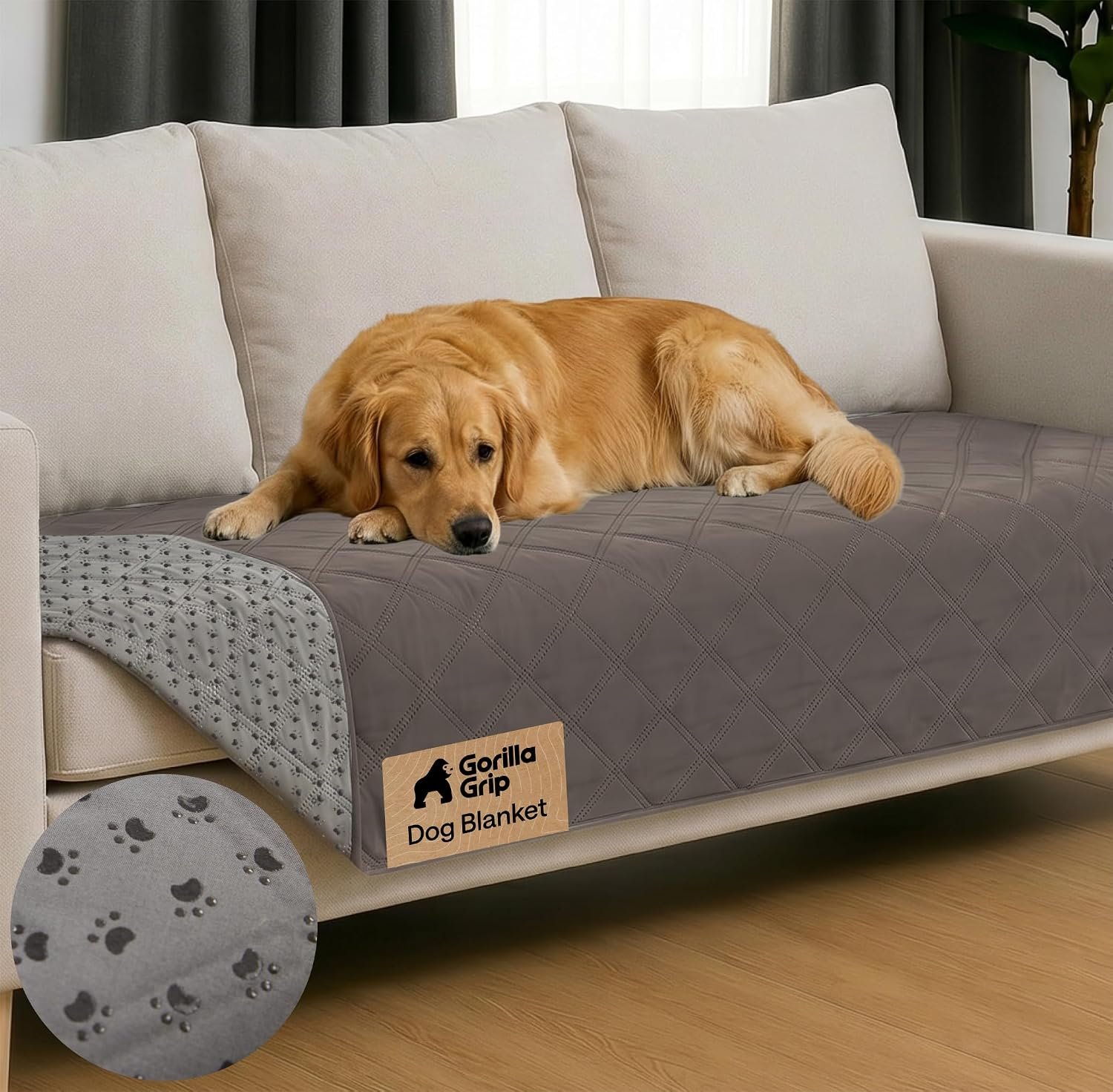 GORILLA GRIP® Waterproof Dog Blanket, Couch Cover for Dogs, 50×40 Gray Paw
