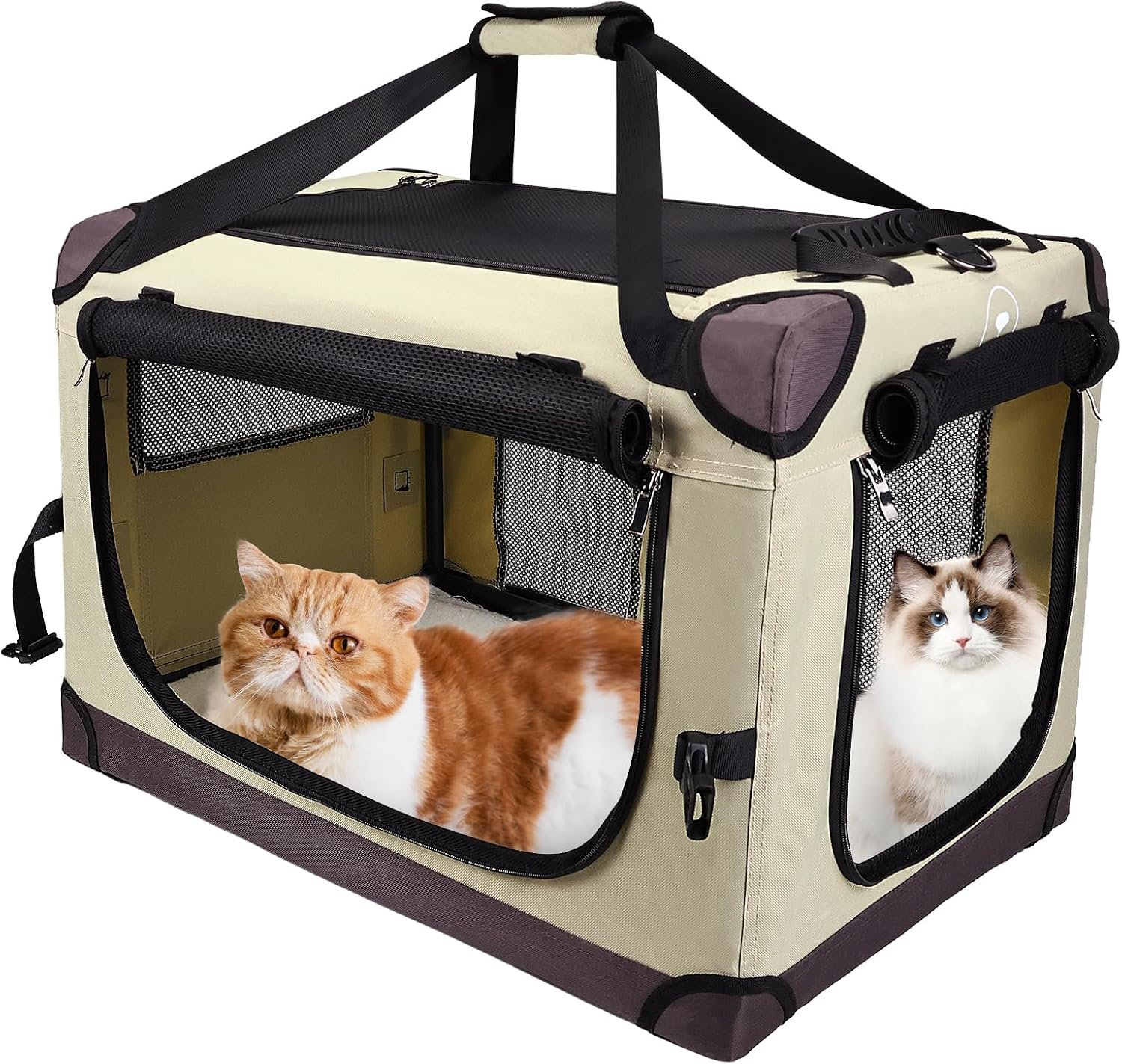 PEGIC Extra Large Cat Carrier, Brown | Soft Sided Collapsible, For Car Travel, Outdoor and Indoor Uses, Roomy Extra Large for 2 Kittens or Pets up to 50lbs