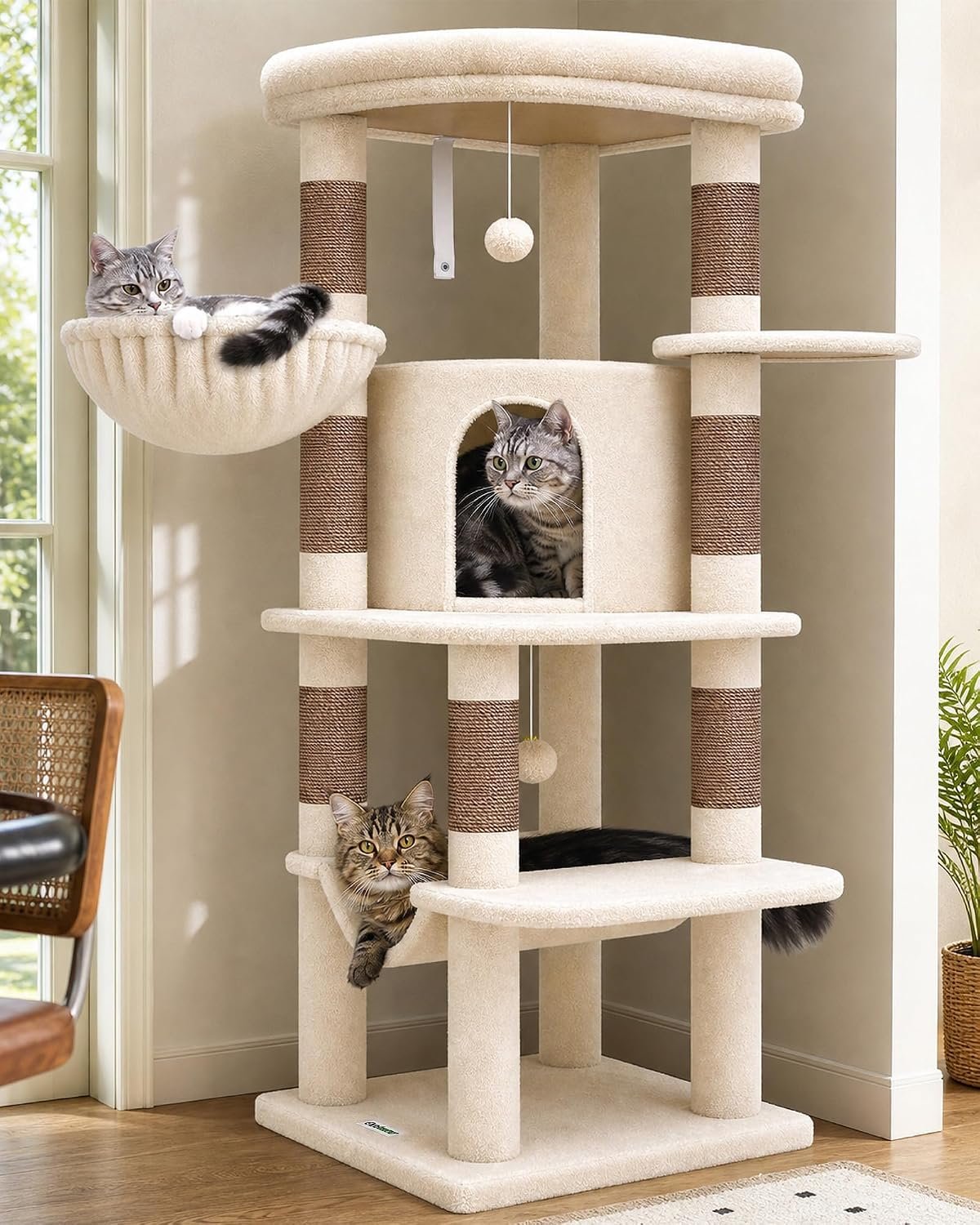 Globlazer Corner Stable Cat Tree Tower with Scratching Post, C51, Beige