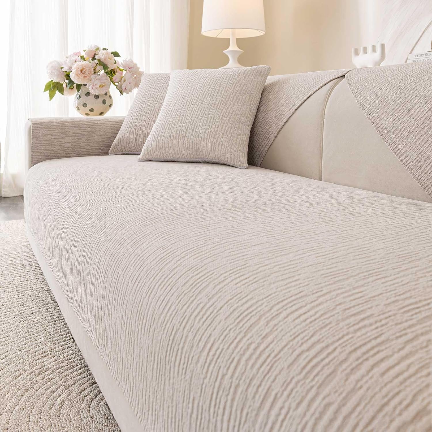 Soft Waterproof Chenille Cover Washable, Non Slip Sectional Sofa Covers for 3 Cushion Couch Sofa L Sharped Sofa Slipcover for Pets, Furniture Protector (1 PCS 36″x70″ Coffee)