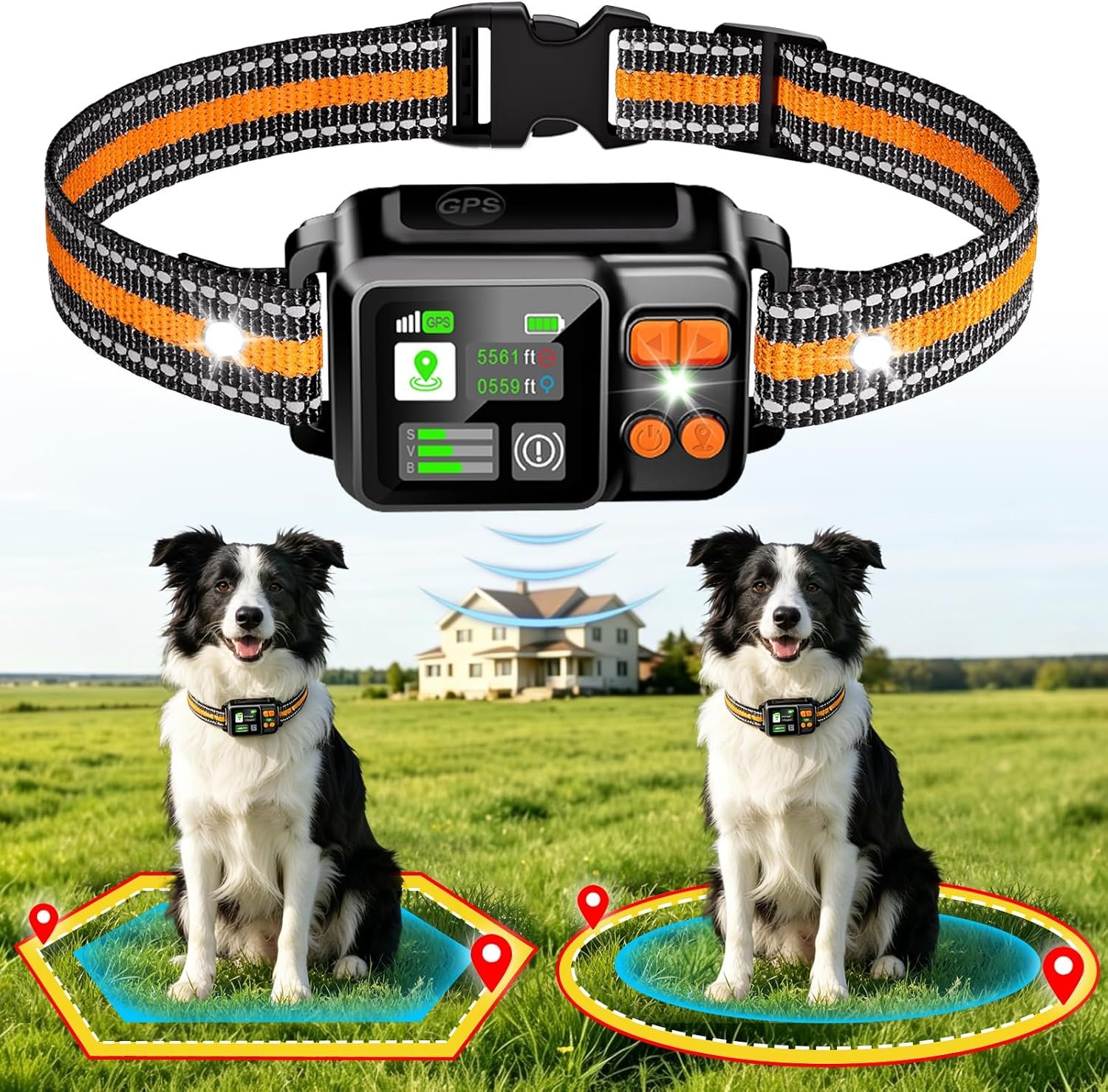 GPS Wireless Dog Fence Collar System 2 Mode Boundary IPX7 No Monthly Fee | 2026 GPS Chip Invisible Virtual Fence, Circular/Free-Form Boundary, Rechargeable Outdoor Pet Containment System for All Dogs