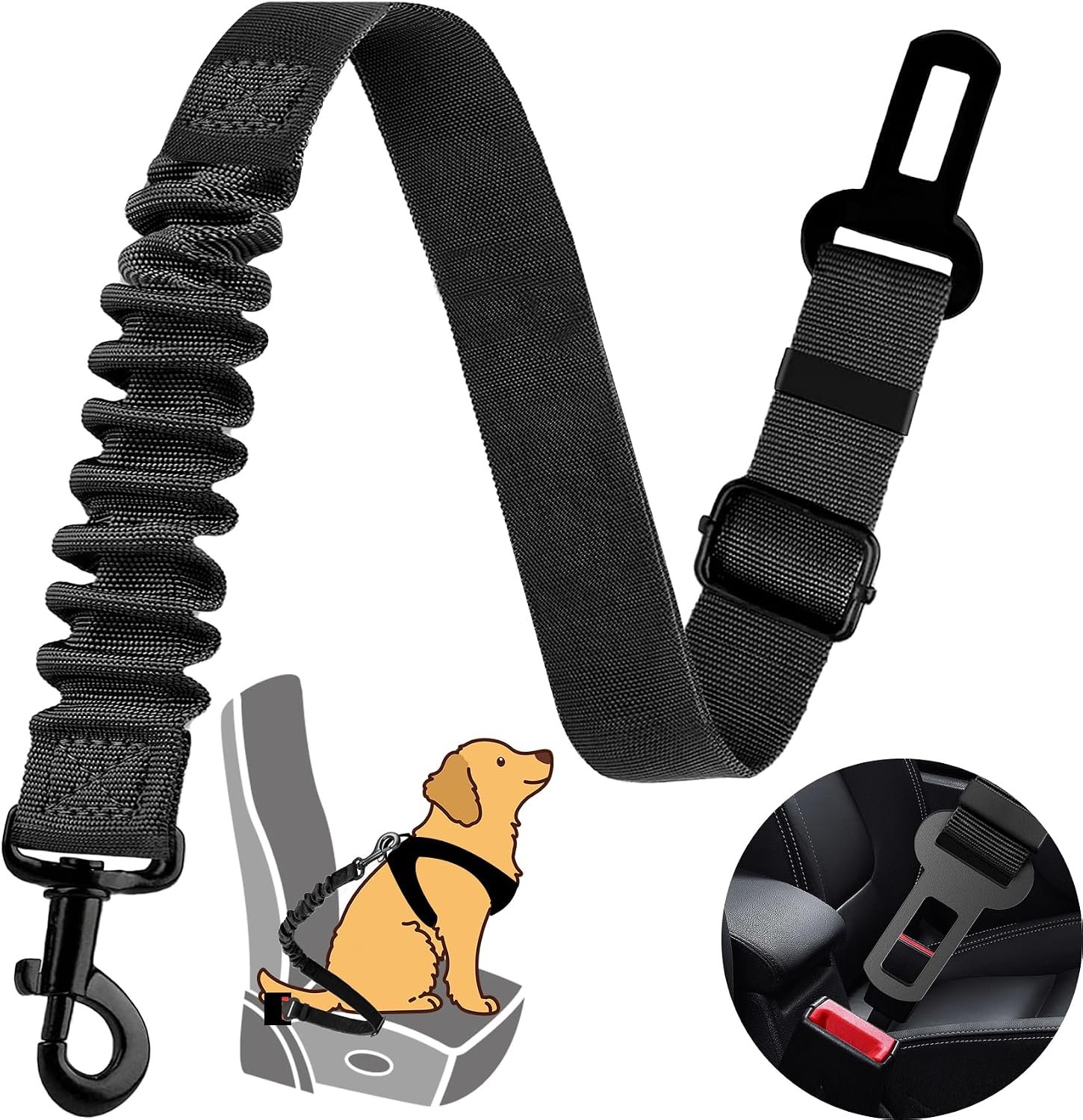 Dog Seat Belt Retractable Dog Car Harness 1 Pack Elastic Bungee Buffer