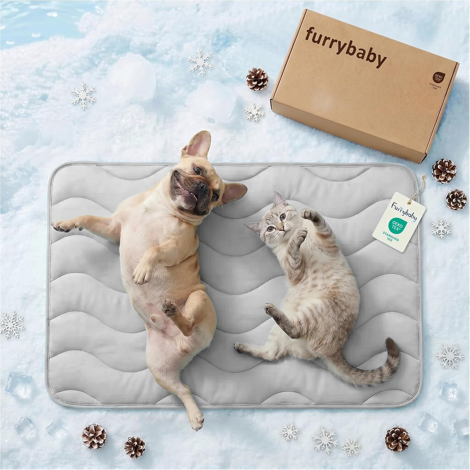 furrybaby Dog Cooling Mat,Self Cooling Mat for Medium Dogs& Cats,Grey